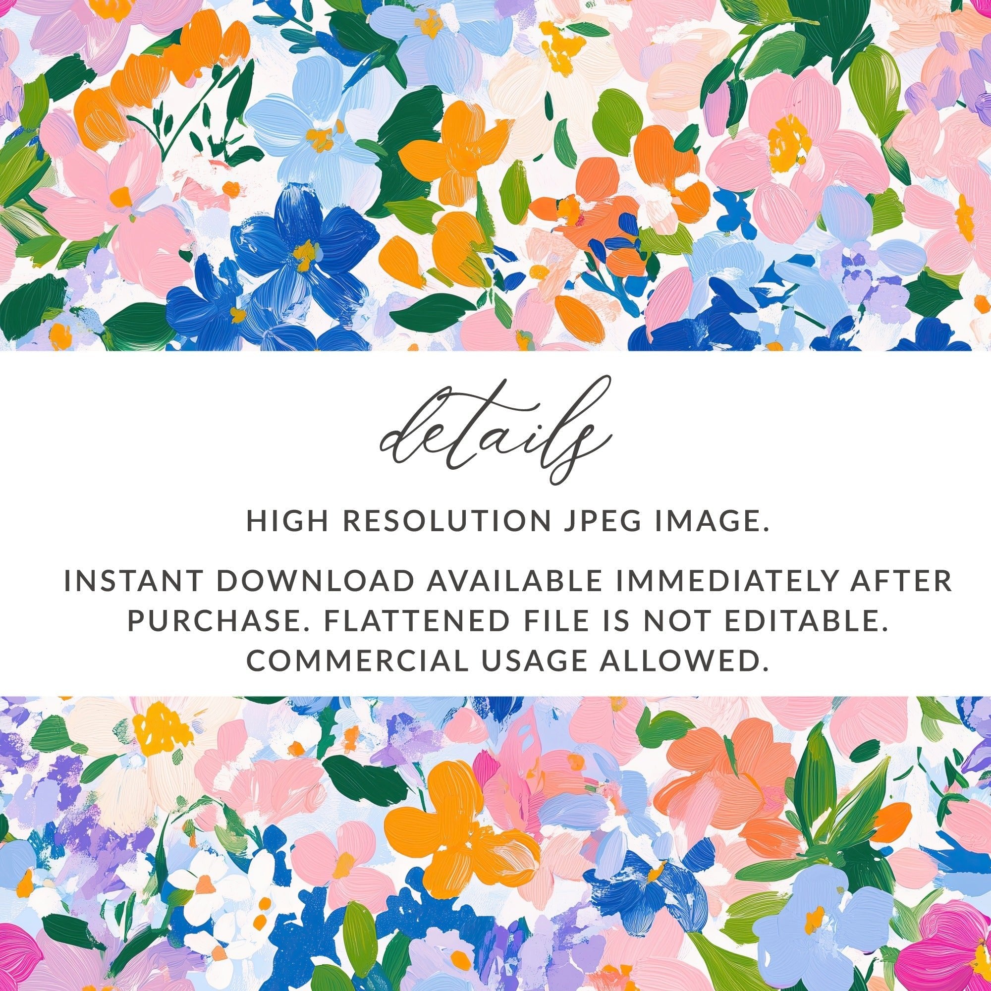 Preppy Blue Floral Beautiful Blossoms Pattern Digital Art | Floral Scene Digital Download - Moore and Mountain