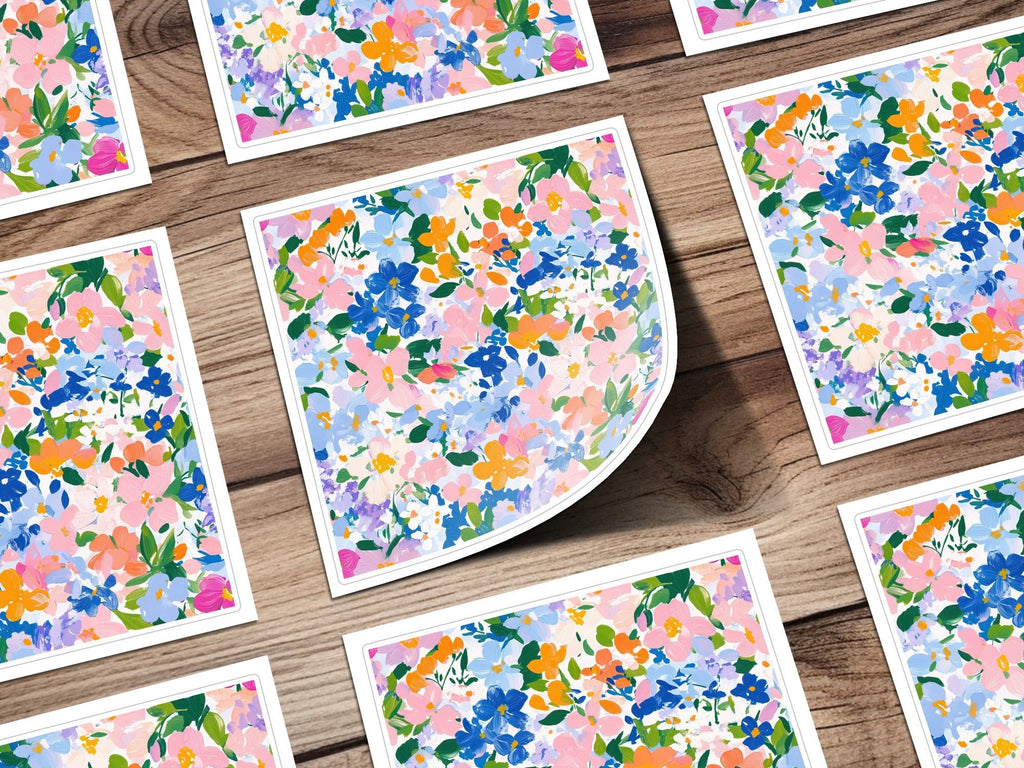 Preppy Blue Floral Beautiful Blossoms Pattern Digital Art | Floral Scene Digital Download - Moore and Mountain