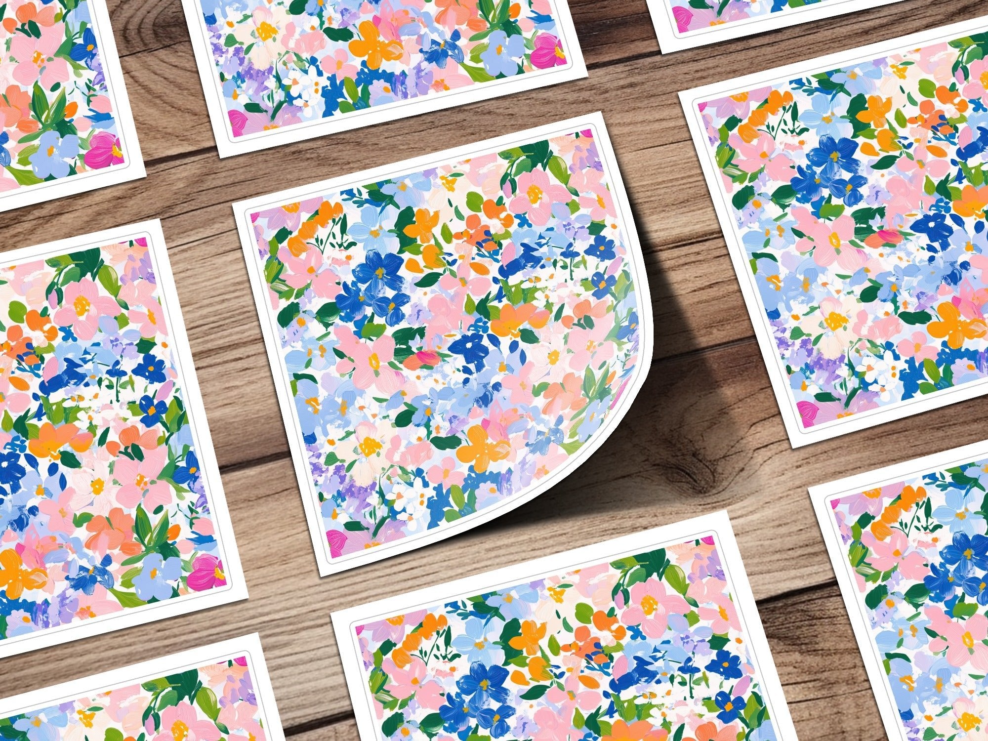 Preppy Blue Floral Beautiful Blossoms Pattern Digital Art | Floral Scene Digital Download - Moore and Mountain
