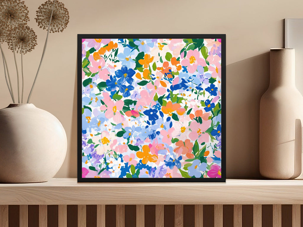 Preppy Blue Floral Beautiful Blossoms Pattern Digital Art | Floral Scene Digital Download - Moore and Mountain
