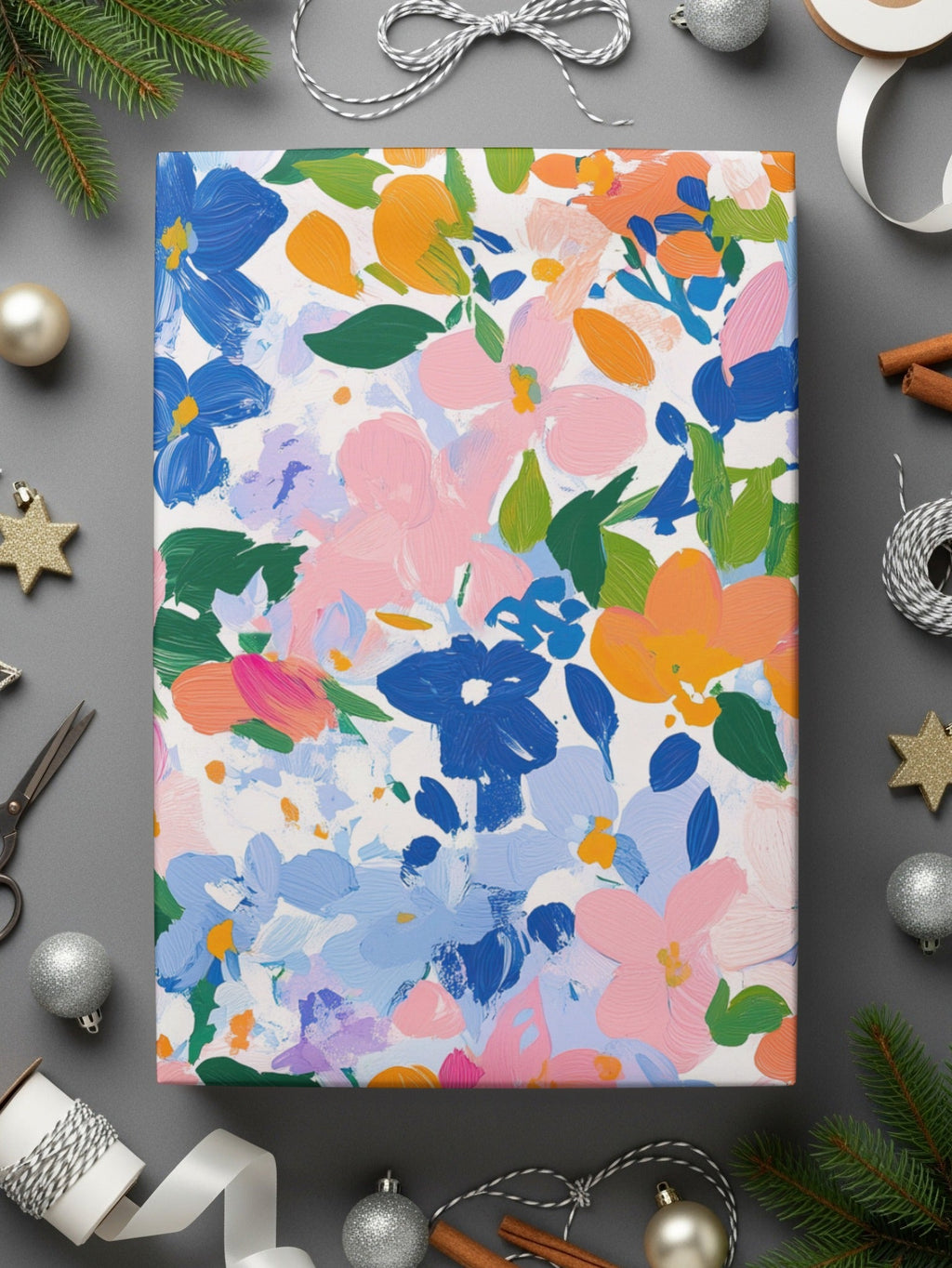 Preppy Blue Floral Beautiful Blossoms Pattern Digital Art | Floral Scene Digital Download - Moore and Mountain