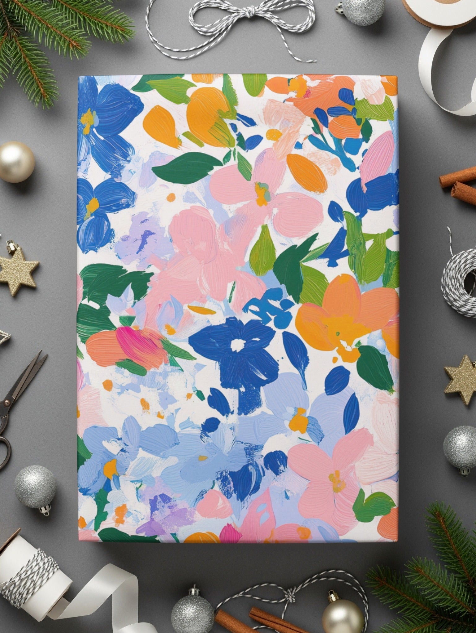 Preppy Blue Floral Beautiful Blossoms Pattern Digital Art | Floral Scene Digital Download - Moore and Mountain