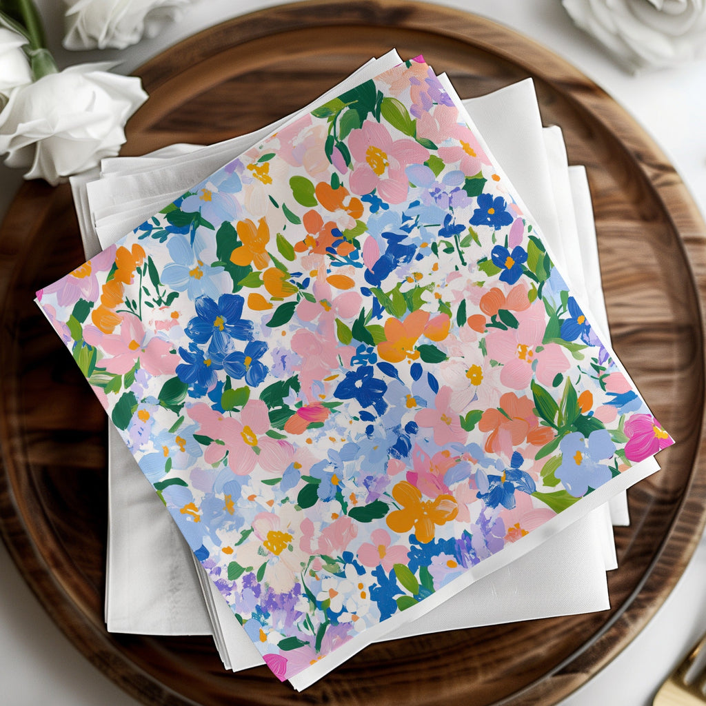 Preppy Blue Floral Beautiful Blossoms Pattern Digital Art | Floral Scene Digital Download - Moore and Mountain