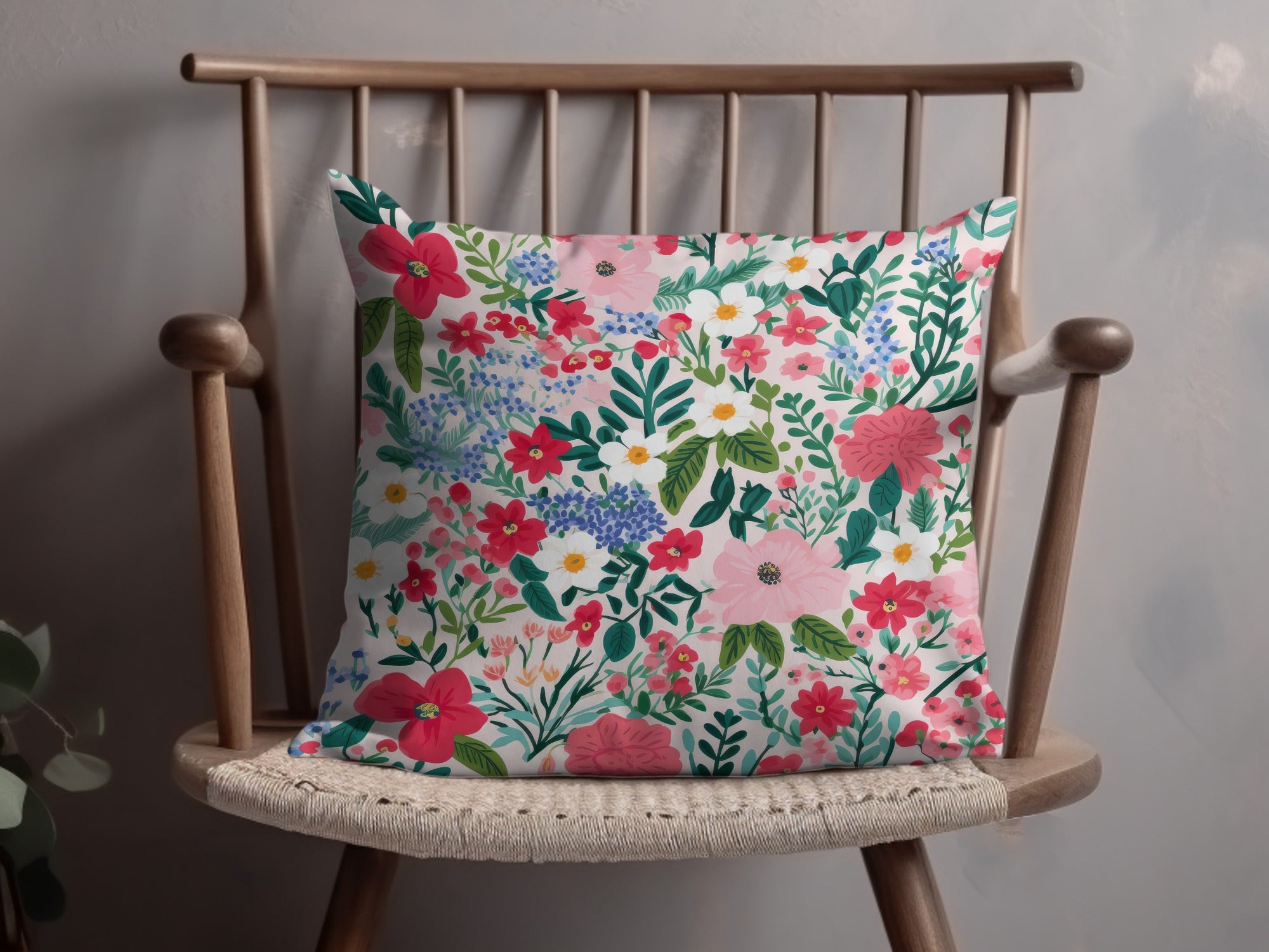 Vibrant Floral Print Throw Pillow with Colorful Blooms
