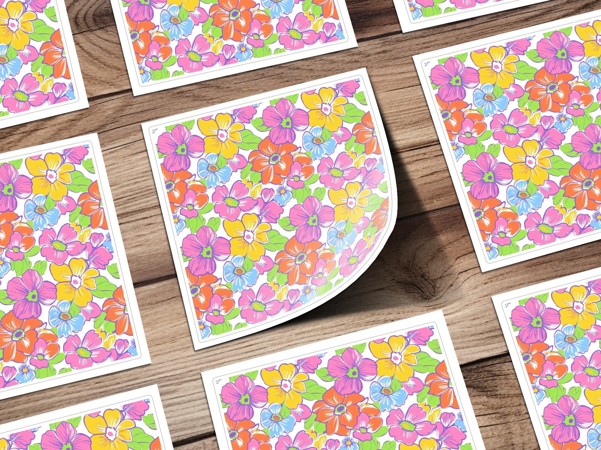Preppy Colorful 60's Floral Pattern, Seamless Pattern, Digital Background, Pink Orange Yellow Blue Flowers Digital Paper - Moore and Mountain