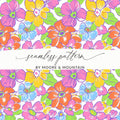 Preppy Colorful 60's Floral Pattern, Seamless Pattern, Digital Background, Pink Orange Yellow Blue Flowers Digital Paper - Moore and Mountain