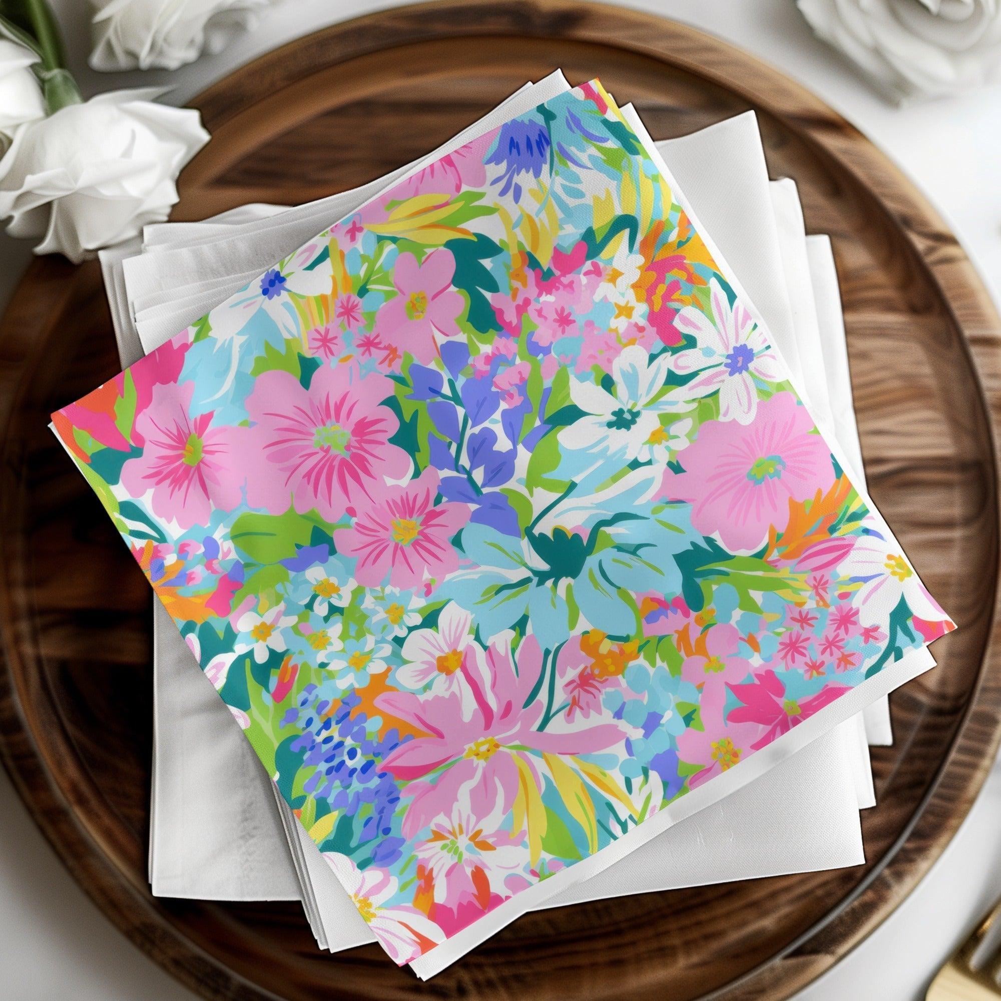 Preppy Floral Digital Paper, Pink Flower Pattern, Seamless Fabric Design, Colorful Bloom, Floral Scrapbook Paper, Flower Digital Download - Moore and Mountain