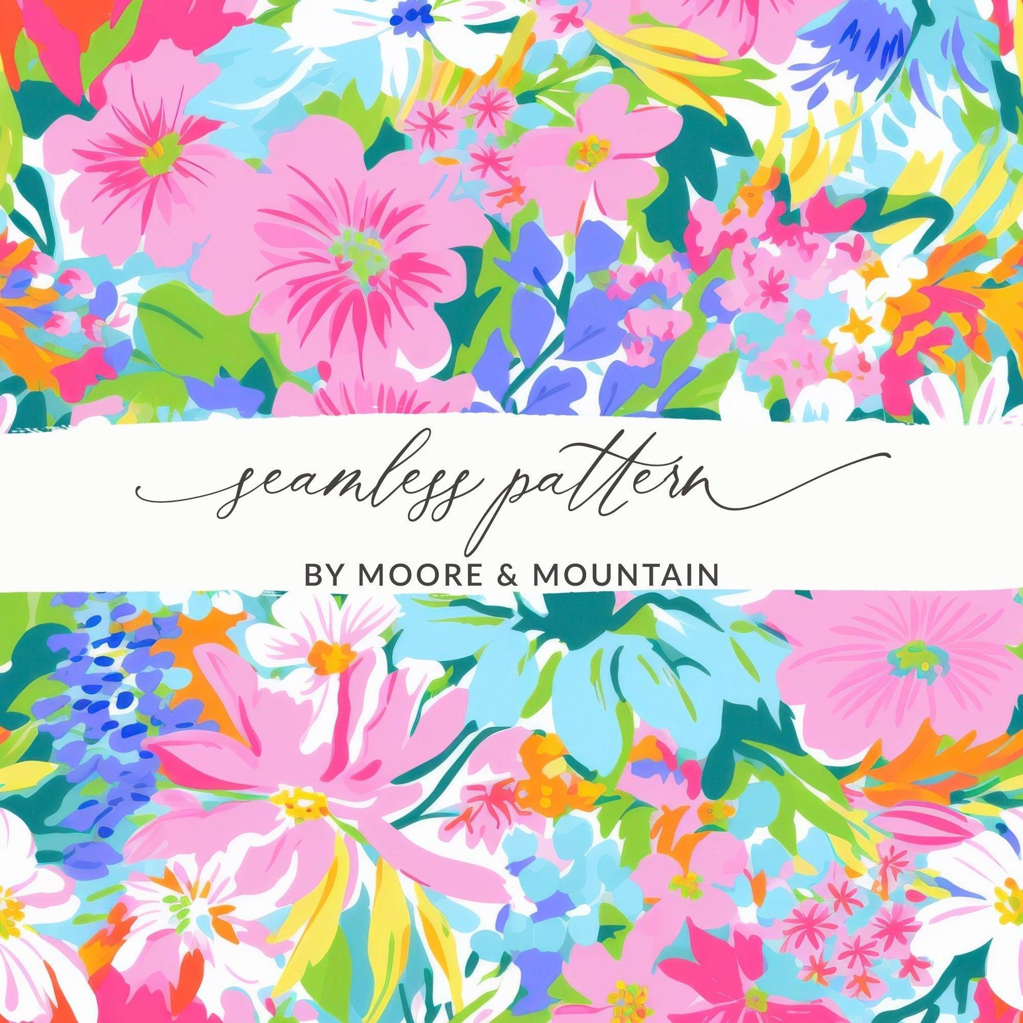 Preppy Floral Digital Paper, Pink Flower Pattern, Seamless Fabric Design, Colorful Bloom, Floral Scrapbook Paper, Flower Digital Download - Moore and Mountain