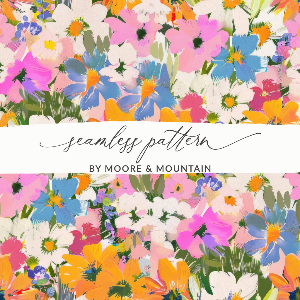 Preppy Floral Digital Paper, Seamless Flower Pattern, Colorful Floral Background, Scrapbook Paper, Commercial Use Digital Product - Moore and Mountain