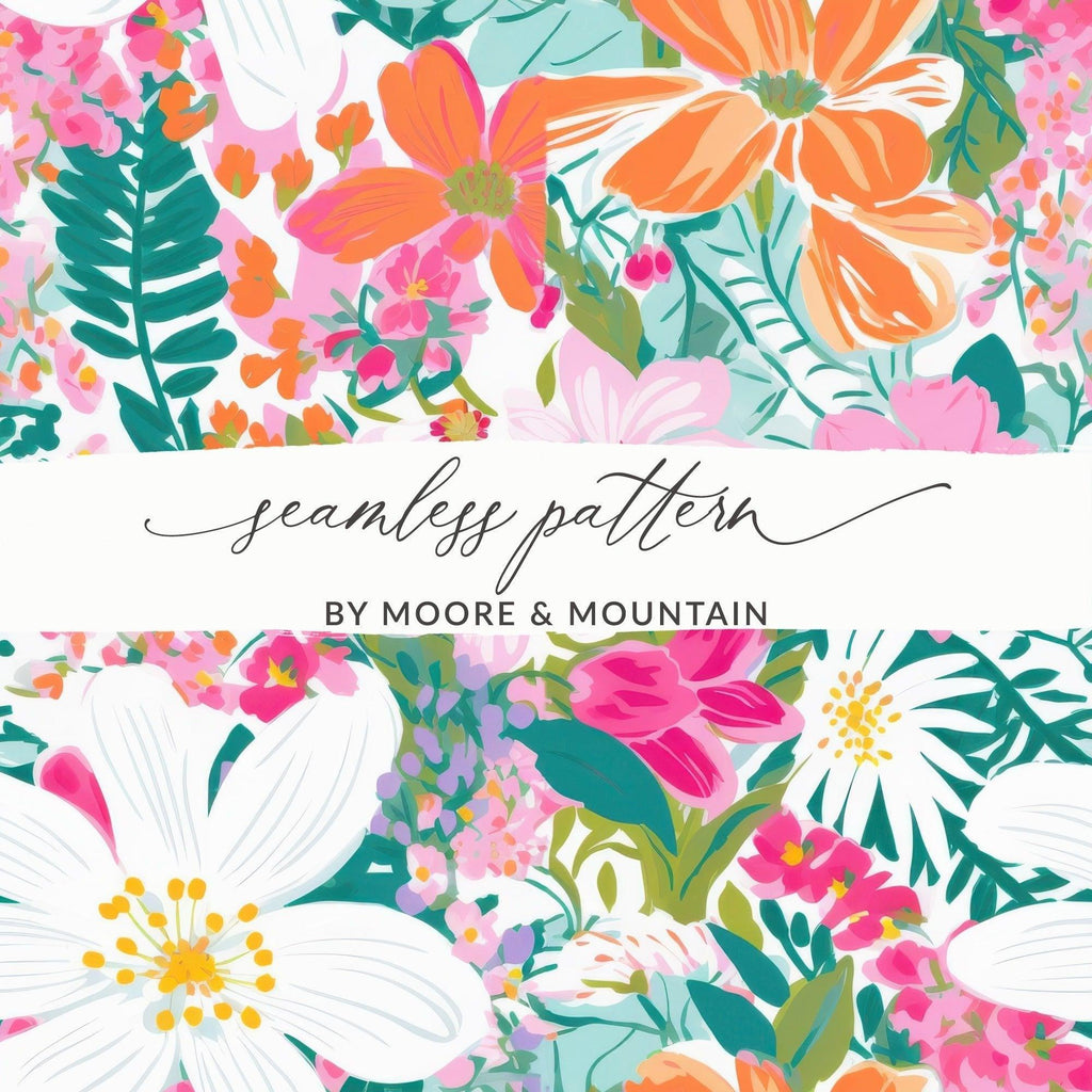 Preppy Floral Seamless Pattern Digital, Botanical Flower Clipart, Garden Print Paper, Repeating Flower Design, Fabric Scrapbook Pattern - Moore and Mountain
