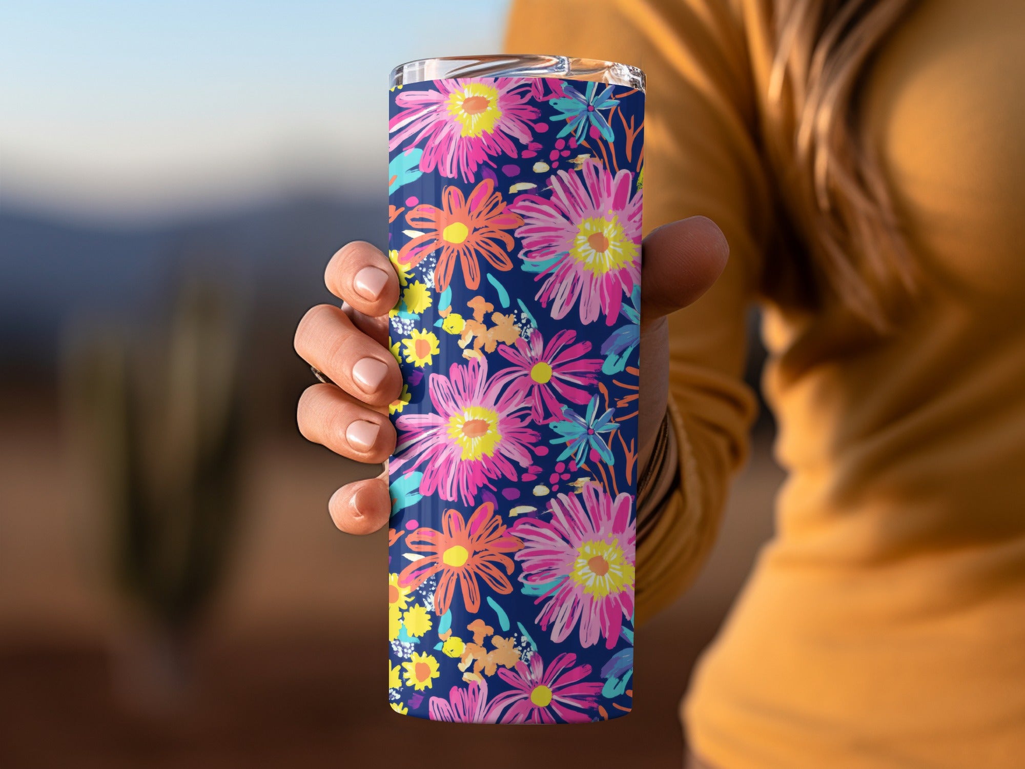 Vibrant Floral Design Tumbler for Travel or Office Use