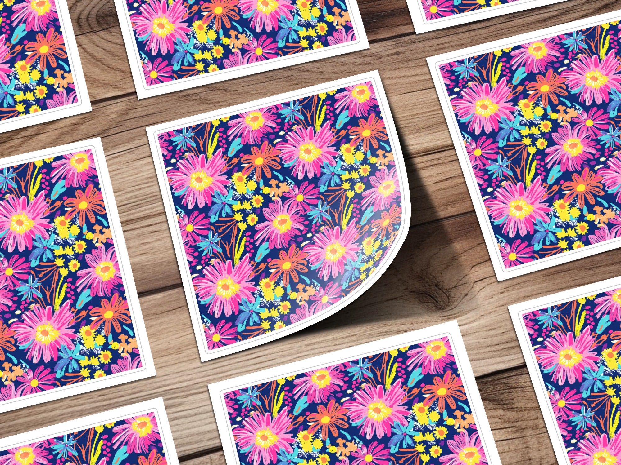 Colorful Floral Pattern Square Sticker Sheet