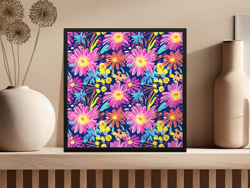 Bright Floral Pattern Wall Art Framed Print Decor