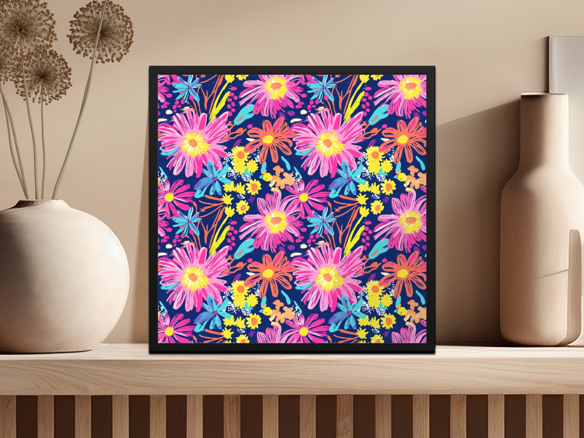 Bright Floral Pattern Wall Art Framed Print Decor