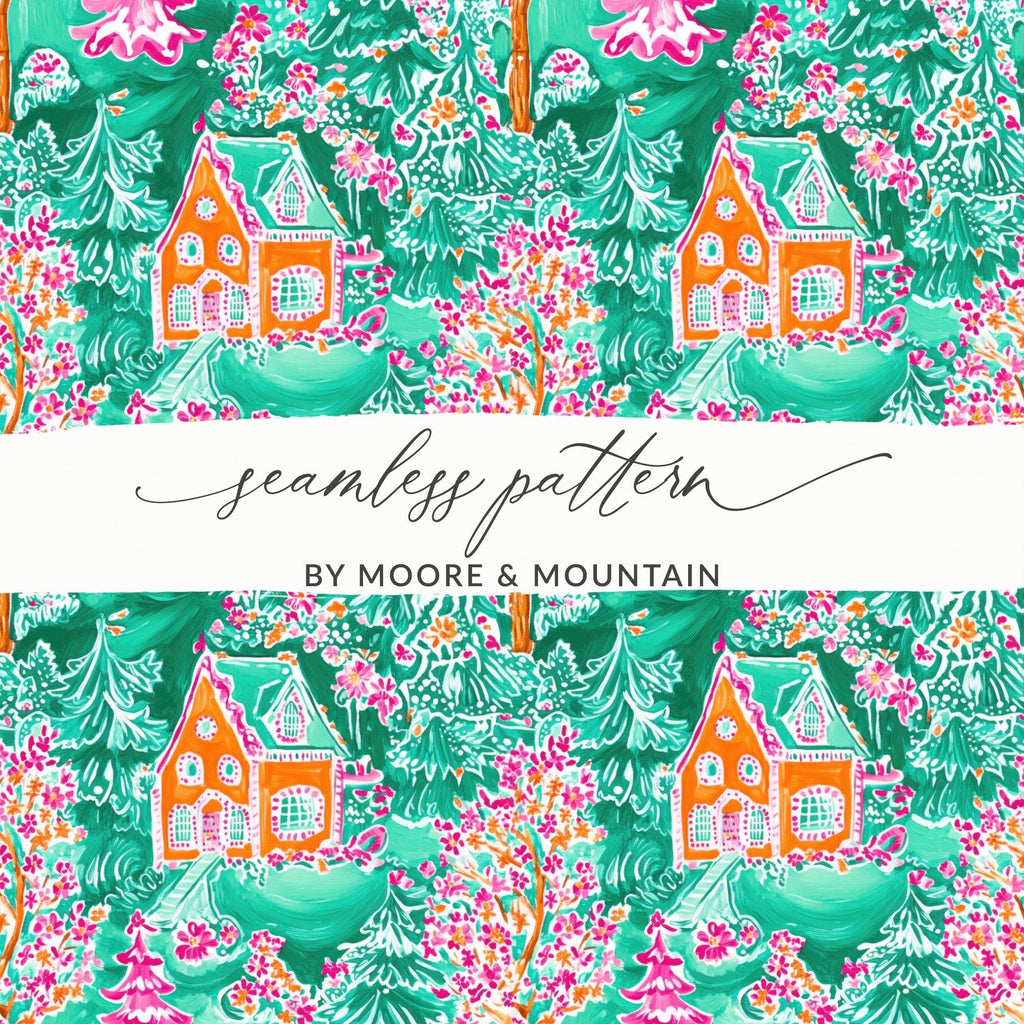 Preppy Gingerbread House Pattern Seamless Christmas Gingerbread House Preppy Xmas Pattern - Moore and Mountain