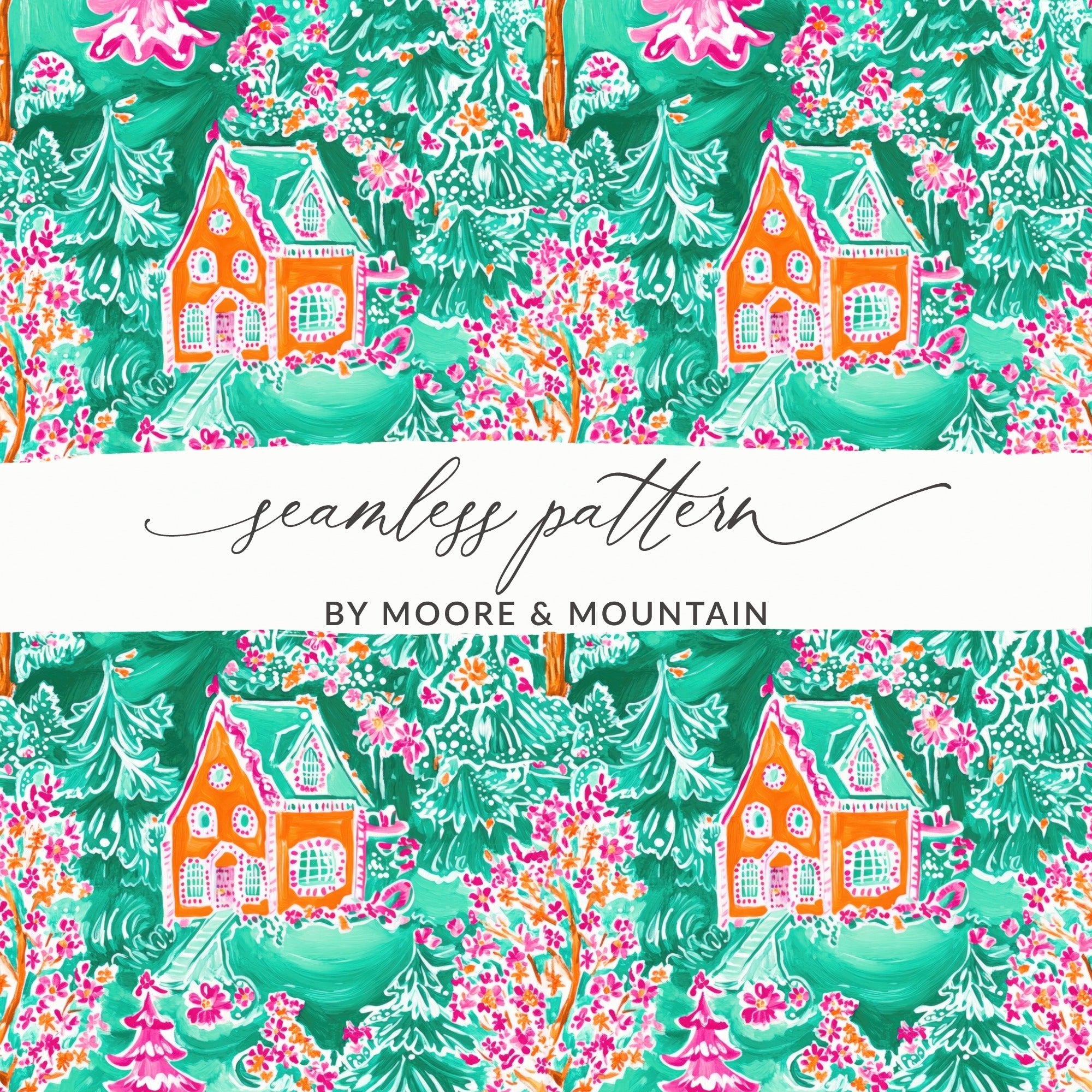 Preppy Gingerbread House Pattern Seamless Christmas Gingerbread House Preppy Xmas Pattern - Moore and Mountain