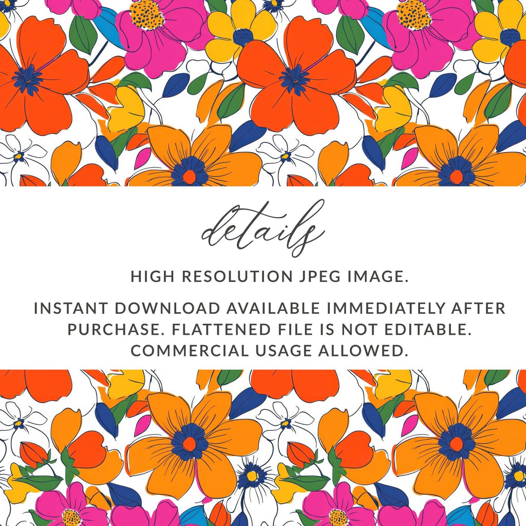 Preppy Orange Pink Floral Seamless Pattern, 60's Floral Pattern, Digital Background, Repeat Pattern, Trendy Flower Design, Digital Paper, Fabric - Moore and Mountain