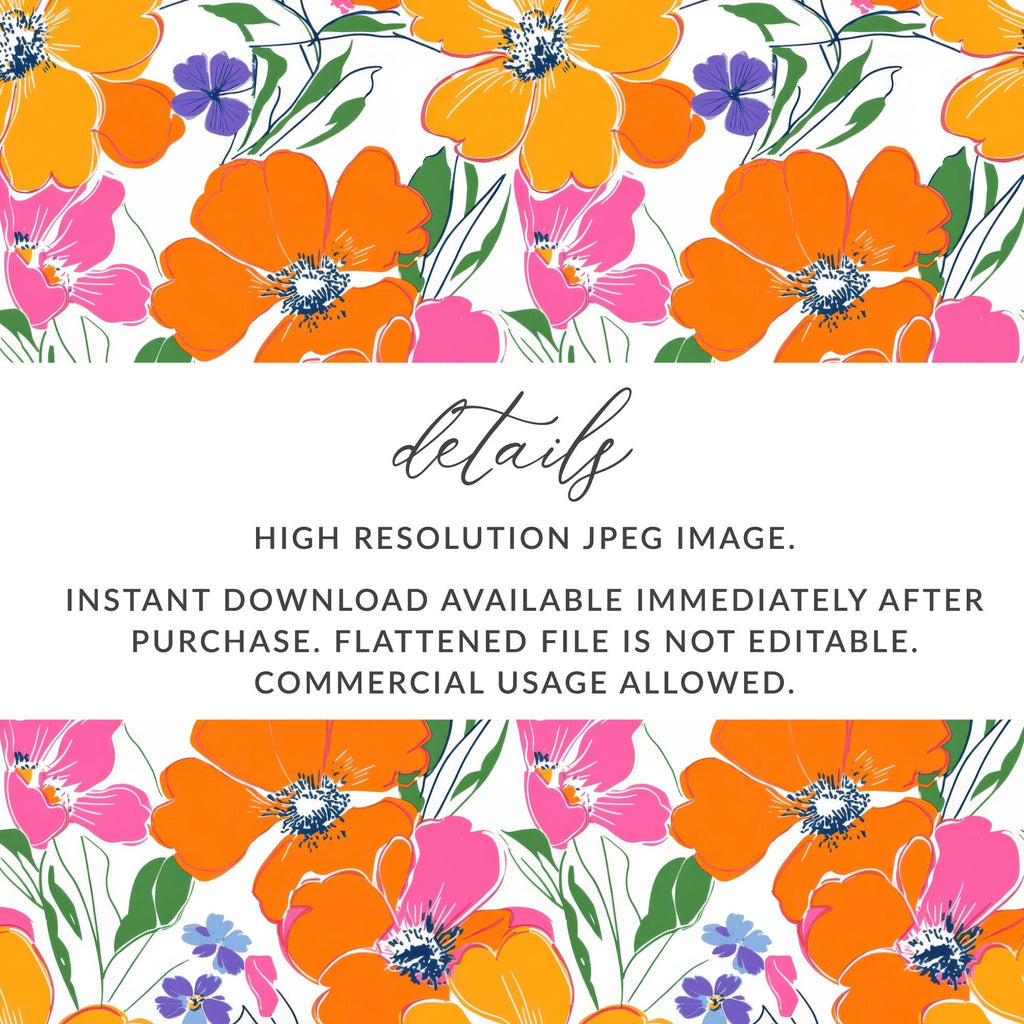 Preppy Orange Pink Floral Seamless Pattern, 90s Floral Pattern, Digital Background, Flower Repeat Pattern, Textile Design, Printable Art - Moore and Mountain