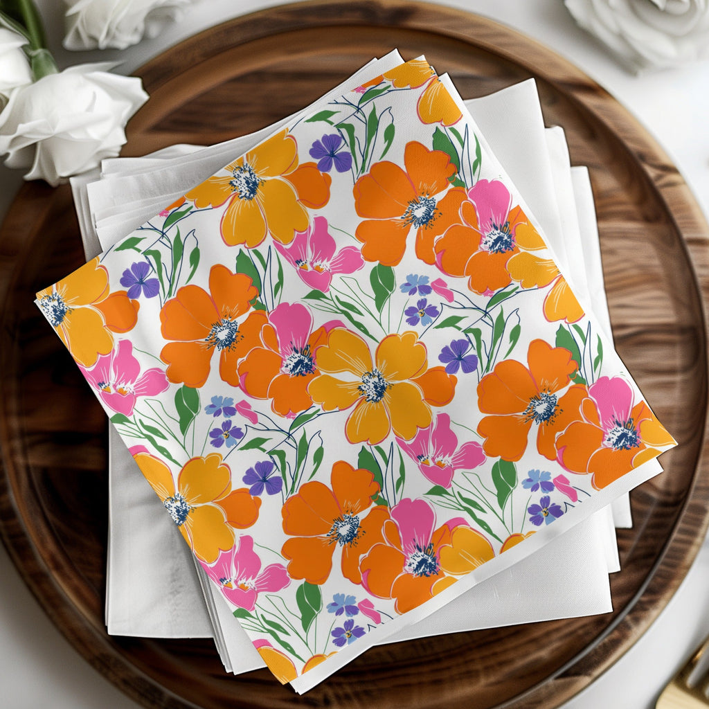 Preppy Orange Pink Floral Seamless Pattern, 90s Floral Pattern, Digital Background, Flower Repeat Pattern, Textile Design, Printable Art - Moore and Mountain