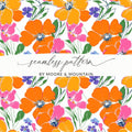 Preppy Orange Pink Floral Seamless Pattern, 90s Floral Pattern, Digital Background, Flower Repeat Pattern, Textile Design, Printable Art - Moore and Mountain
