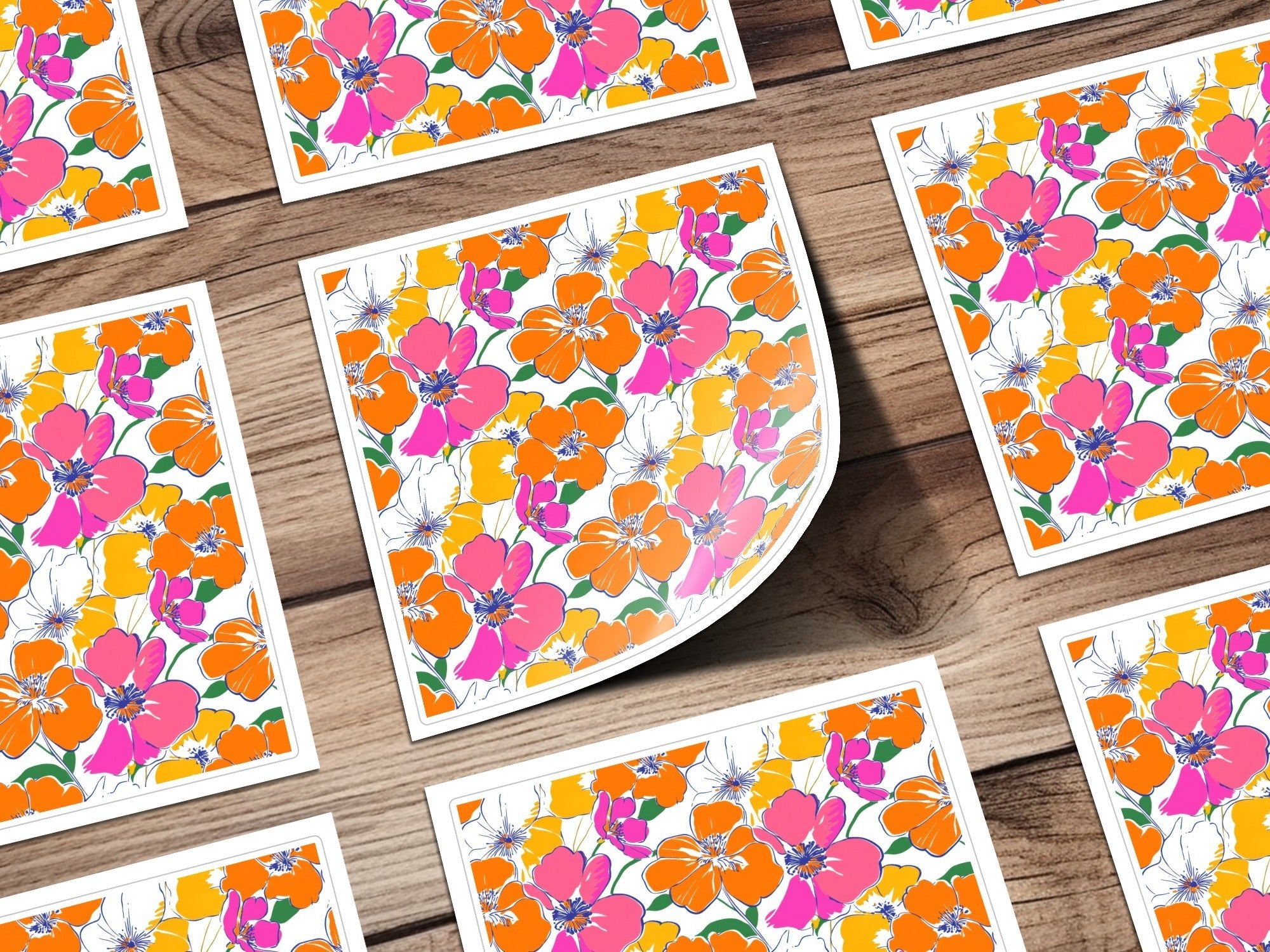 Preppy Orange Pink Floral Seamless Pattern, Digital Background, 60's floral pattern, Printable Fabric Design, Digital Paper, Flower Illustration - Moore and Mountain