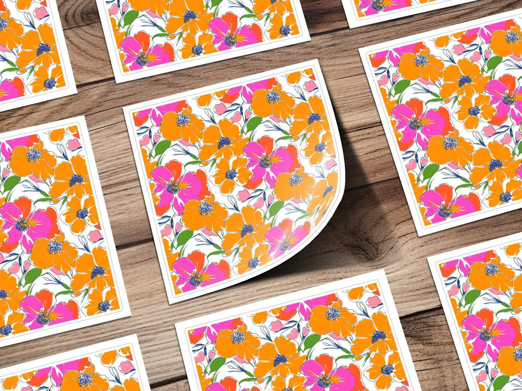 Preppy Orange Pink Floral Seamless Pattern, Digital Background, 90s Floral Pattern, Vibrant Flowers Digital Paper, Fabric Print, Digital Product - Moore and Mountain