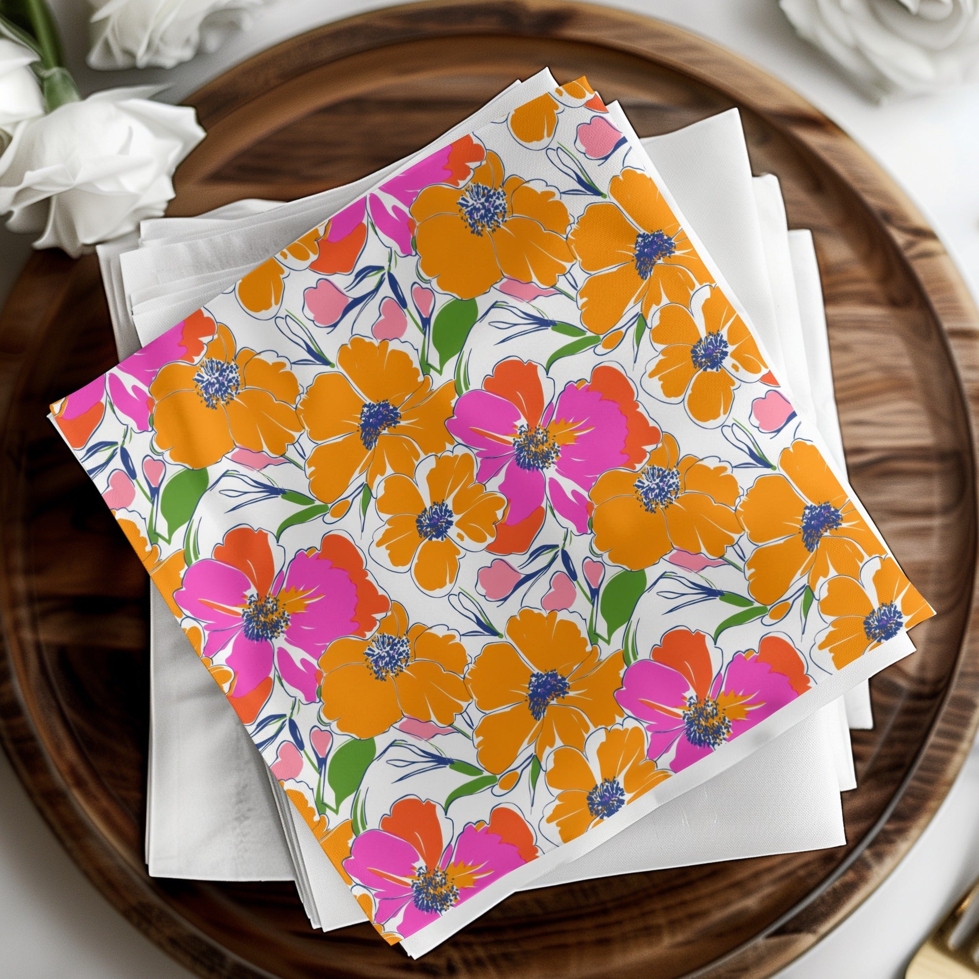 Preppy Orange Pink Floral Seamless Pattern, Digital Background, 90s Floral Pattern, Vibrant Flowers Digital Paper, Fabric Print, Digital Product - Moore and Mountain