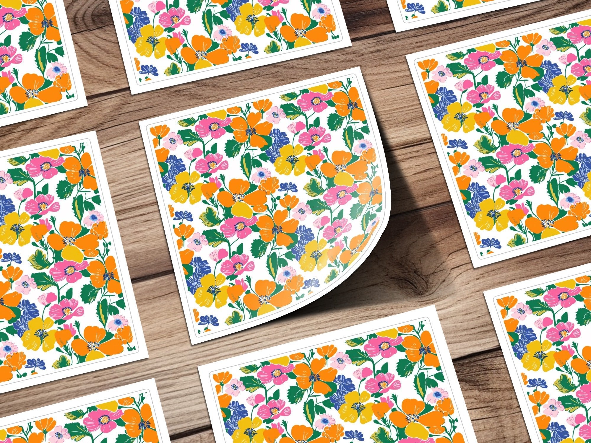 Preppy Orange Pink Yellow Floral Seamless Pattern, 60's Floral Pattern, Digital Background, Colorful Flower Print, Digital Paper - Moore and Mountain