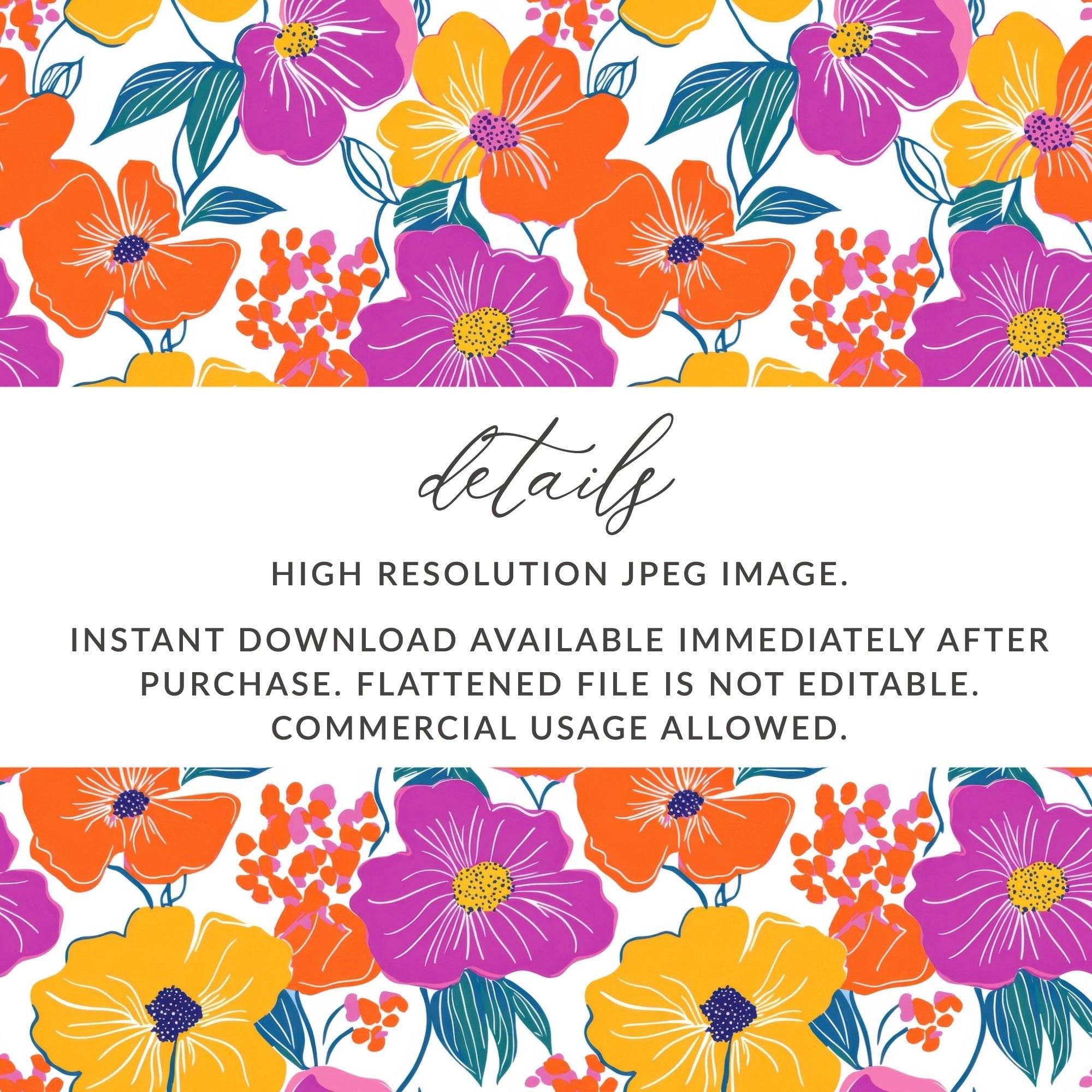 Preppy Orange Purple 60's Floral Pattern, Seamless Pattern, Digital Background, Flower Power Digital Paper - Moore and Mountain