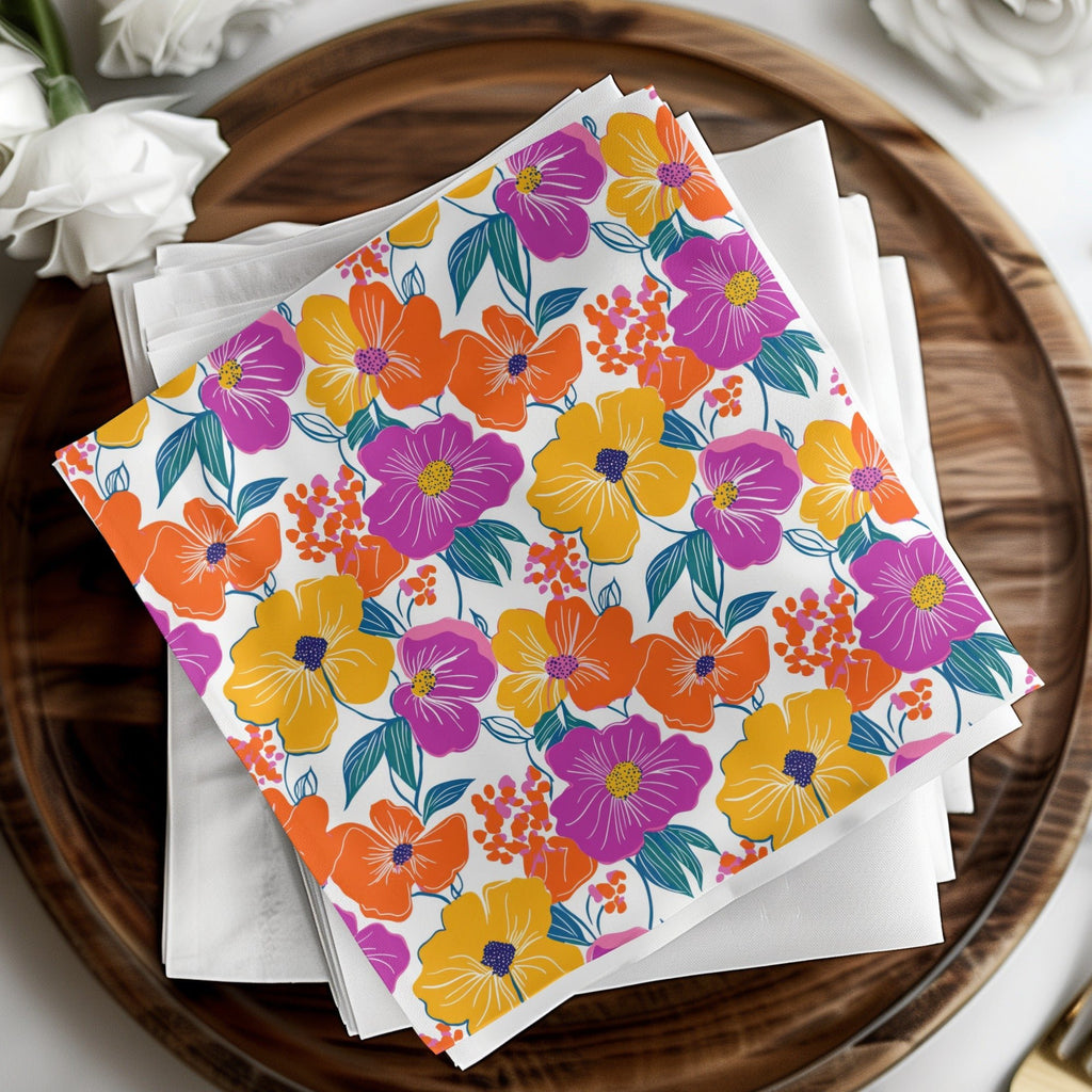Preppy Orange Purple 60's Floral Pattern, Seamless Pattern, Digital Background, Flower Power Digital Paper - Moore and Mountain