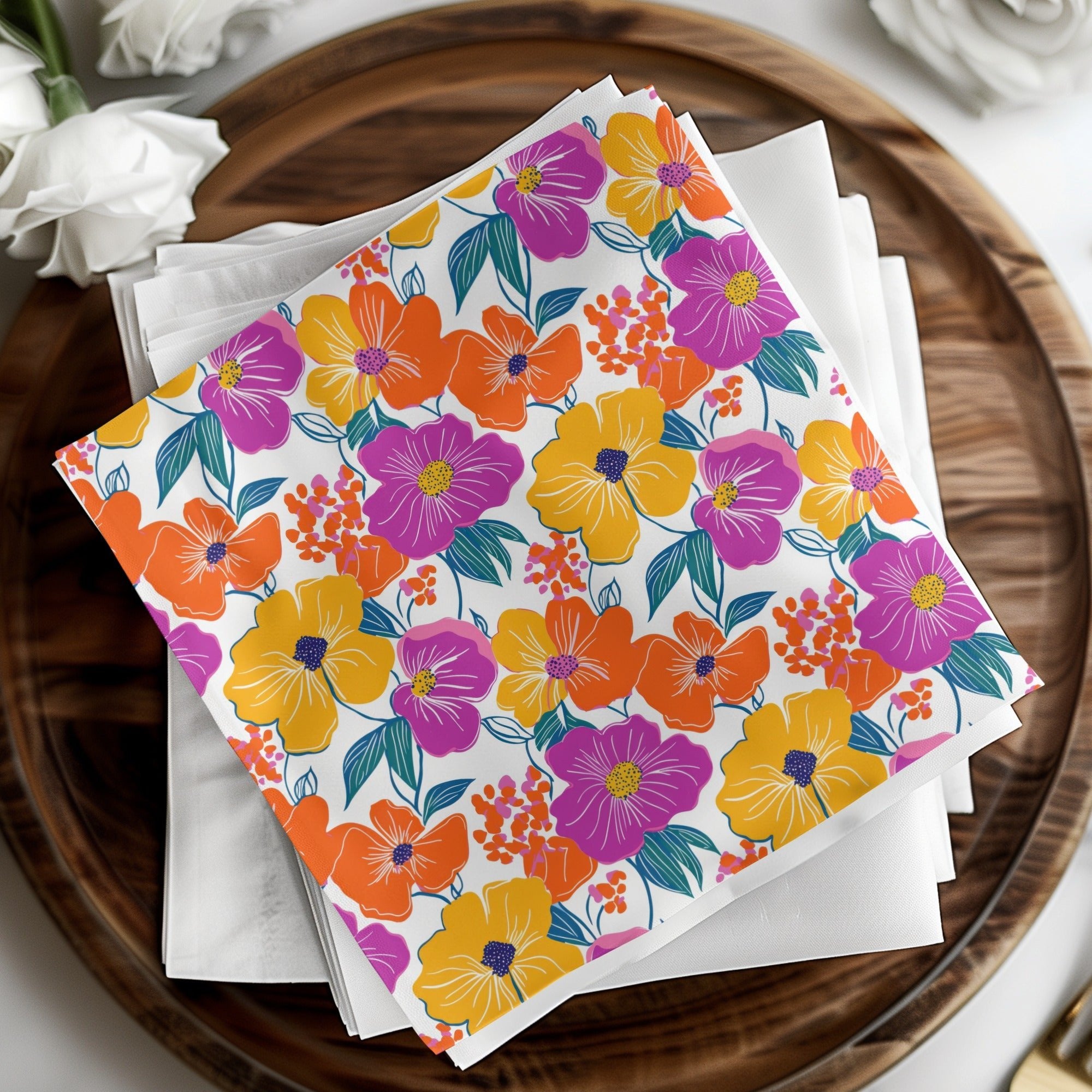 Preppy Orange Purple 60's Floral Pattern, Seamless Pattern, Digital Background, Flower Power Digital Paper - Moore and Mountain