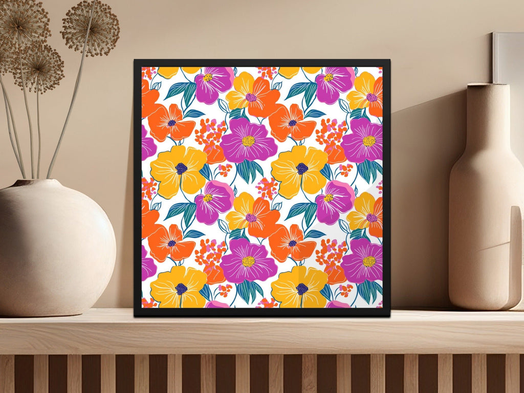 Preppy Orange Purple 60's Floral Pattern, Seamless Pattern, Digital Background, Flower Power Digital Paper - Moore and Mountain