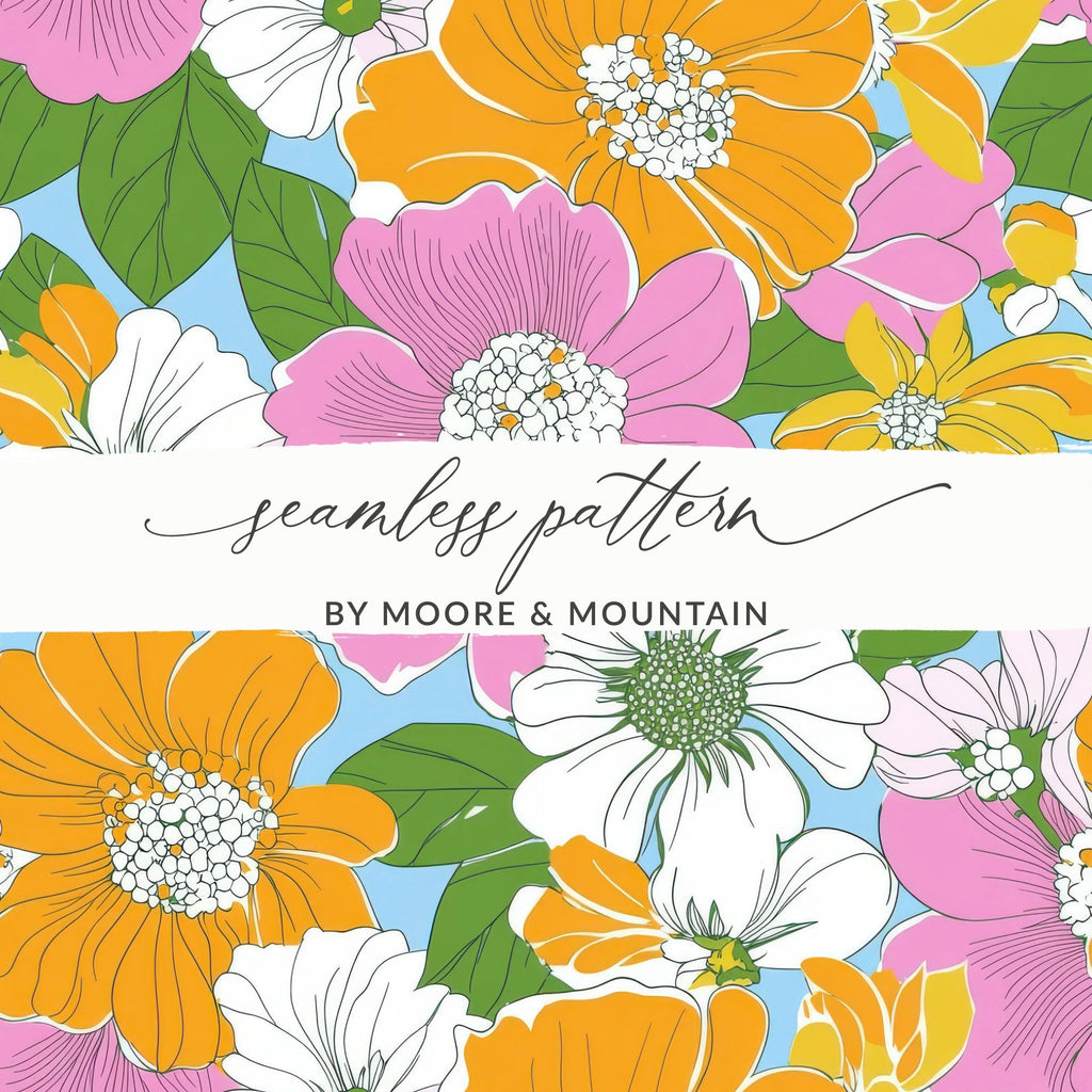 Preppy Pink Digital Download, Groovy floral background, 60s floral pattern, Retro Seamless Flowers, Floral Clipart, Y2K aesthetic - Moore and Mountain