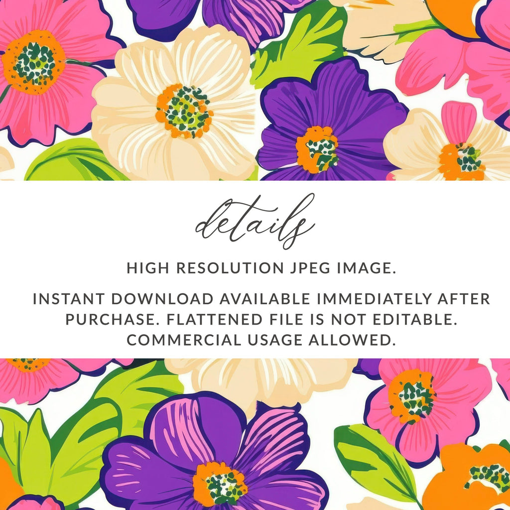 Preppy Pink Floral Digital Paper, 60s Floral Pattern, Retro Flower Background, Seamless Flower Pattern, Purple Flower Digital Download - Moore and Mountain