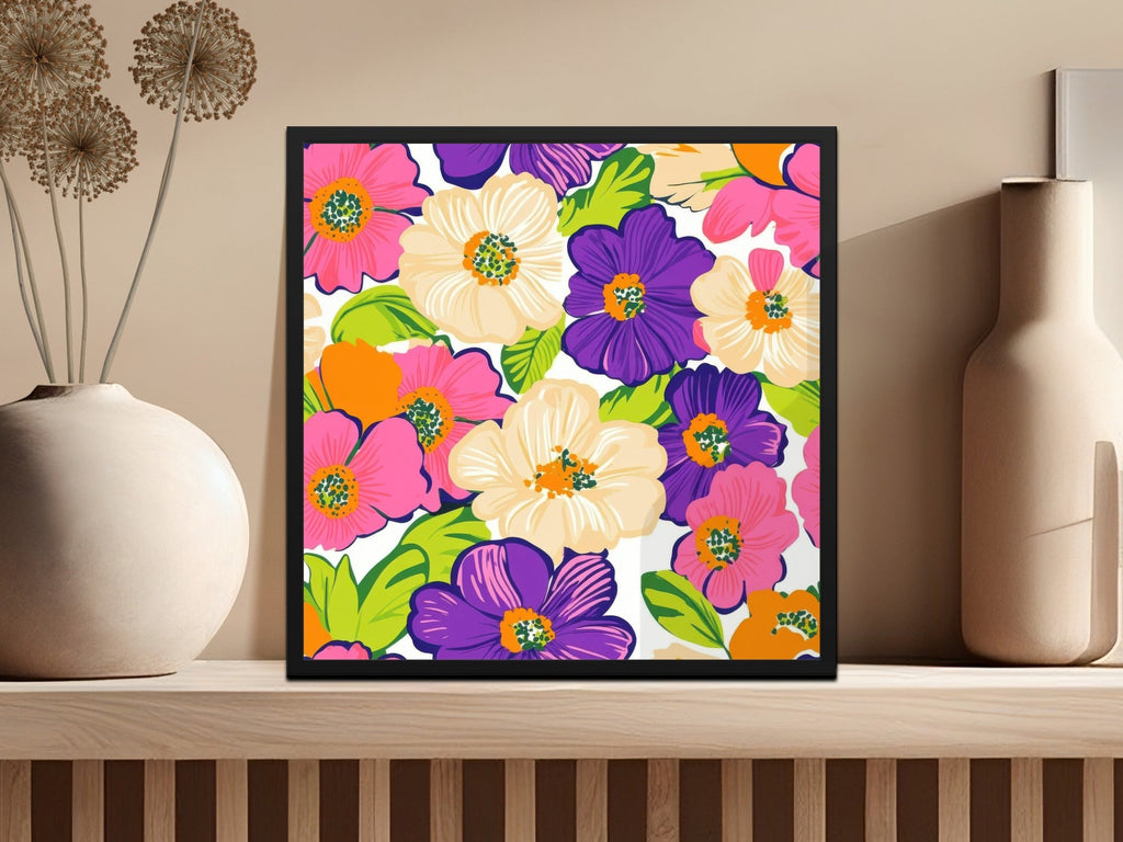 Preppy Pink Floral Digital Paper, 60s Floral Pattern, Retro Flower Background, Seamless Flower Pattern, Purple Flower Digital Download - Moore and Mountain
