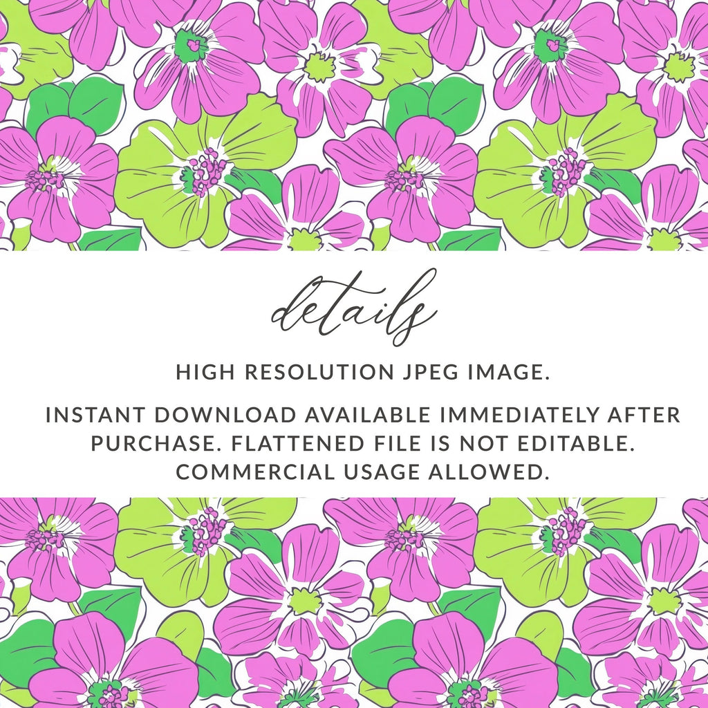 Preppy Pink Green Floral Digital Background, 60's floral pattern, Seamless Pattern, Repeat Pattern, Flower Print, Digital Paper, Fabric Design - Moore and Mountain