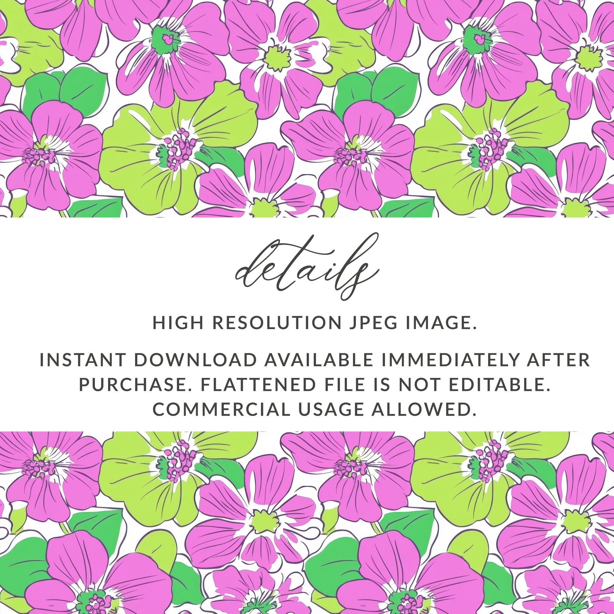 Preppy Pink Green Floral Digital Background, 60's floral pattern, Seamless Pattern, Repeat Pattern, Flower Print, Digital Paper, Fabric Design - Moore and Mountain