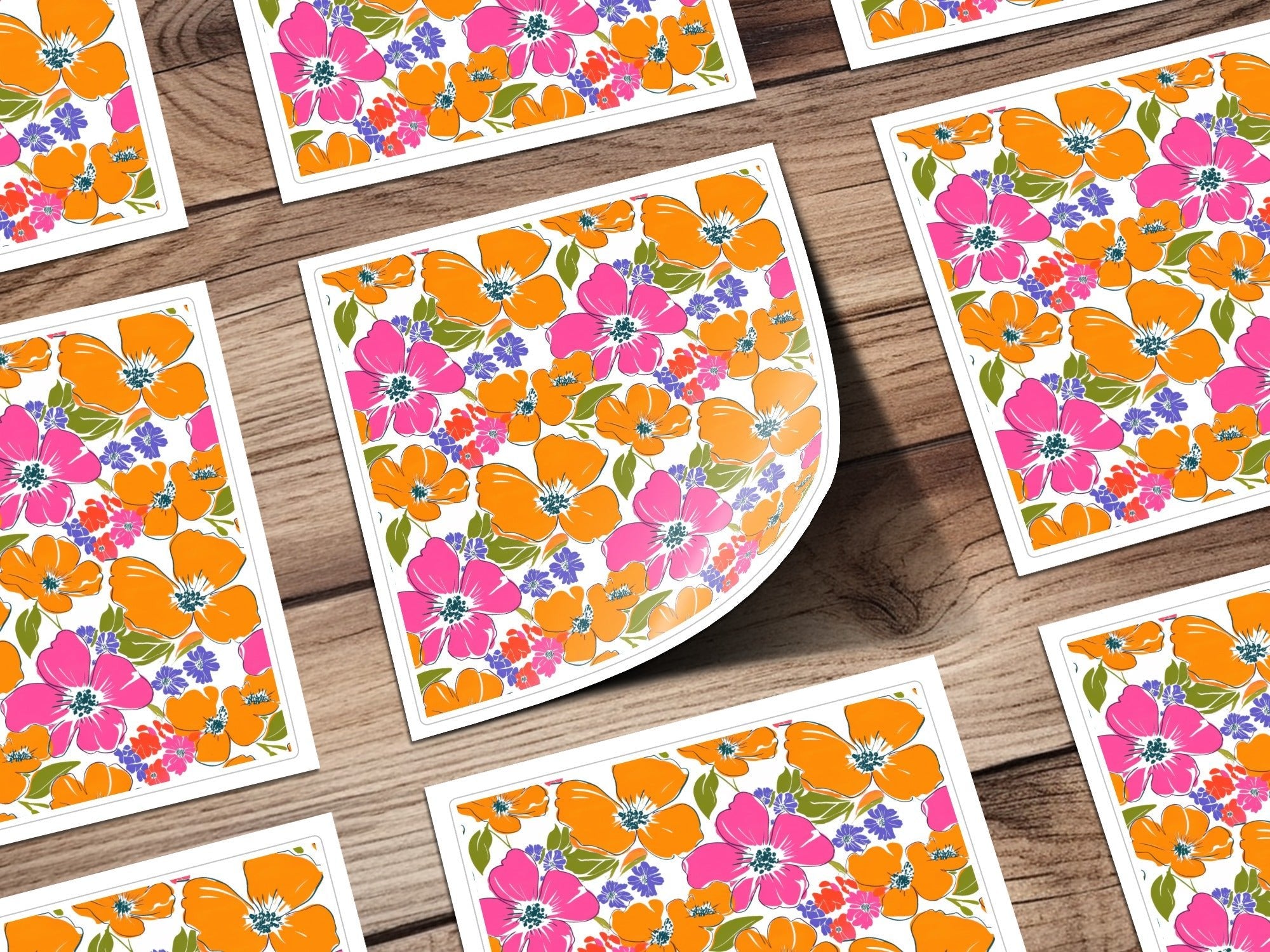 Preppy Pink Orange 60's floral pattern Seamless Pattern, Retro digital background, Floral paper, Colorful floral repeating pattern - Moore and Mountain