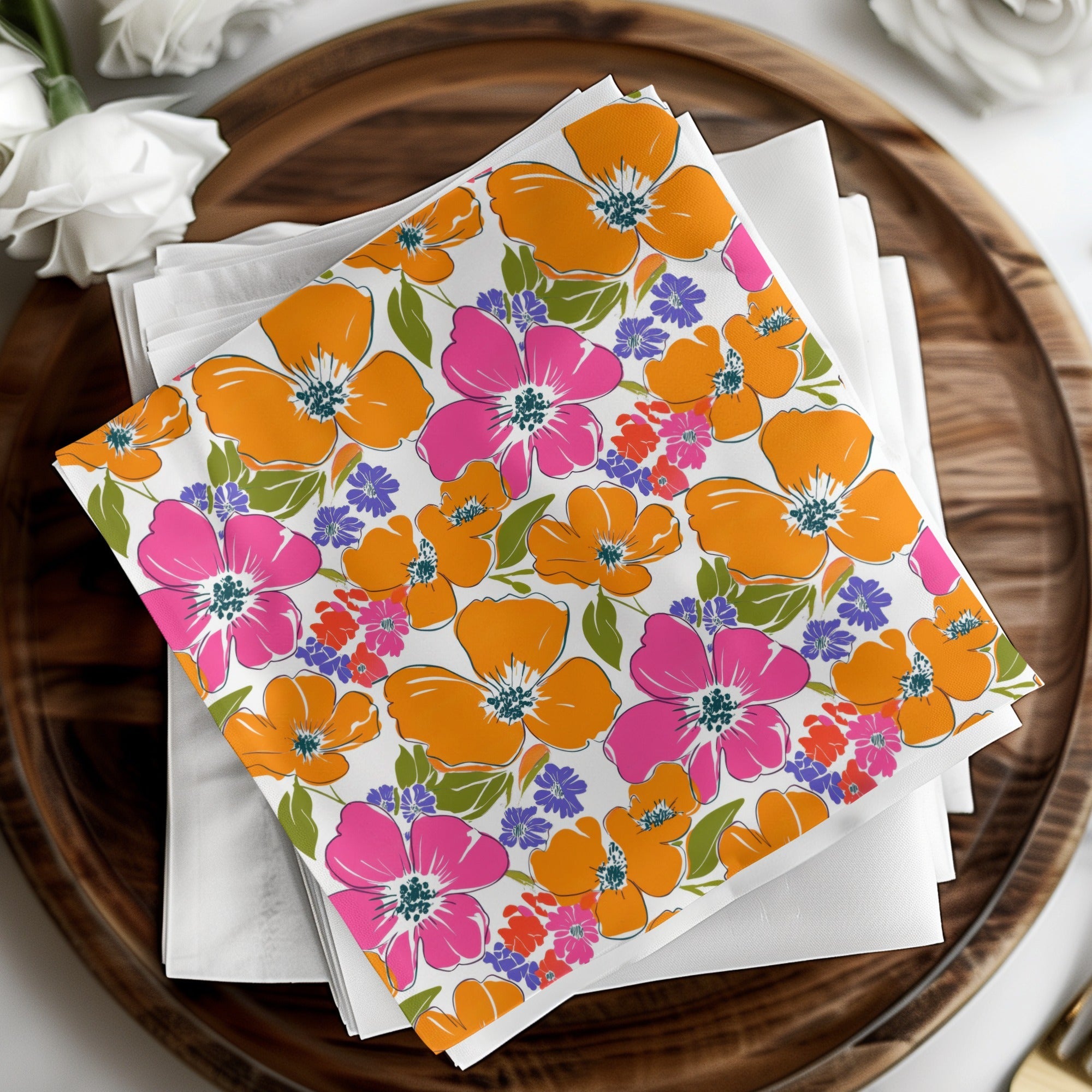 Preppy Pink Orange 60's floral pattern Seamless Pattern, Retro digital background, Floral paper, Colorful floral repeating pattern - Moore and Mountain
