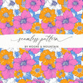 Preppy Pink Orange Floral Seamless Pattern, 60's Floral Pattern, Digital Background, Digital Paper, Retro Flower Pattern, Digital product - Moore and Mountain