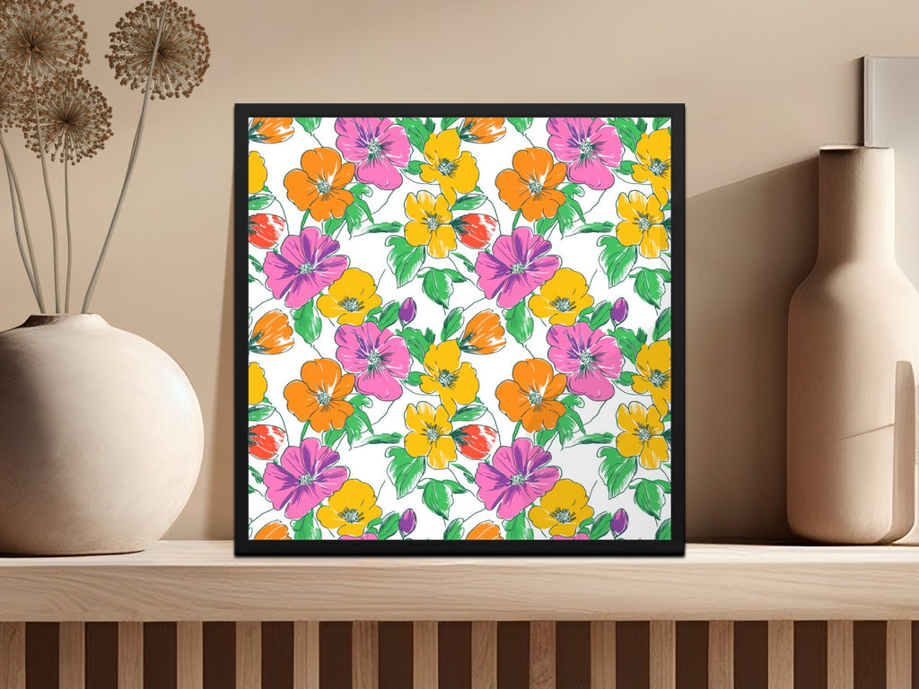 Preppy Pink Orange Yellow Floral Seamless Pattern, 60's floral pattern, Digital Background, Repeat Pattern, Fabric Design, Digital Paper, Digital - Moore and Mountain