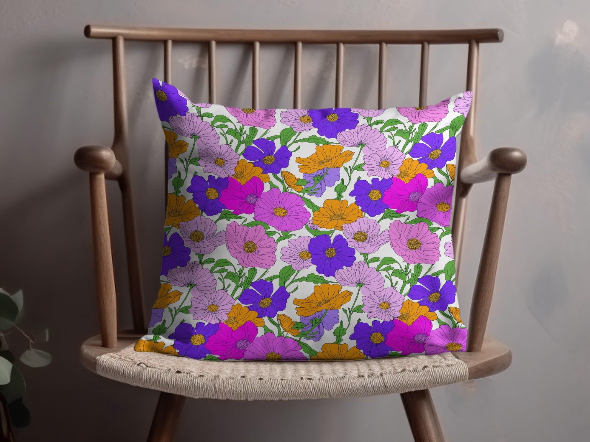 Preppy Pink, Purple, Orange 60's Floral Pattern, Digital Background, Seamless Pattern, Digital Download, Fabric Design, Wallpaper Design - Moore and Mountain