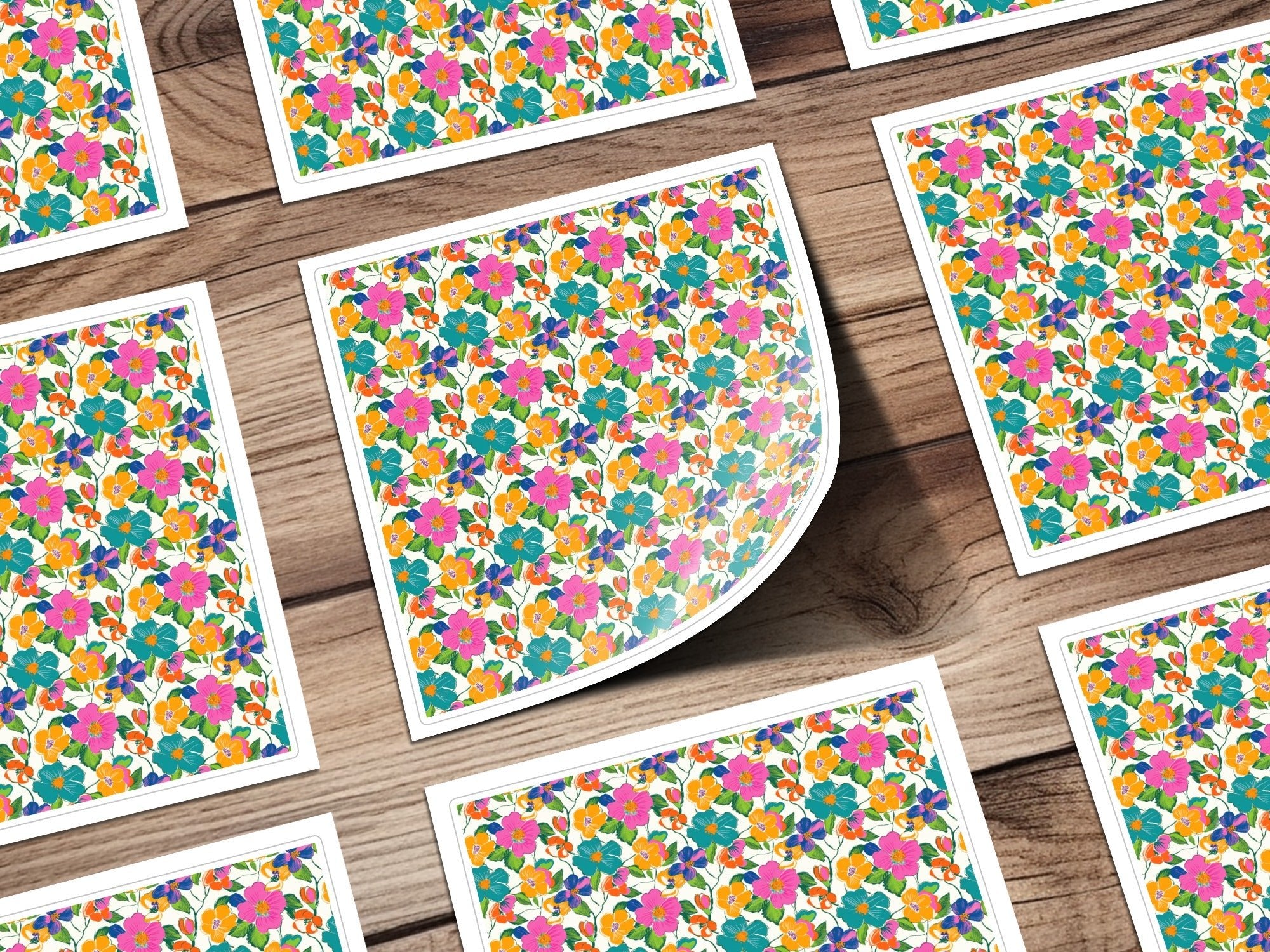 Preppy Pink Teal Orange Floral Seamless Pattern, Digital Background, 60s Floral Pattern, Colorful Flower Fabric Design, Repeat Print, Digital - Moore and Mountain