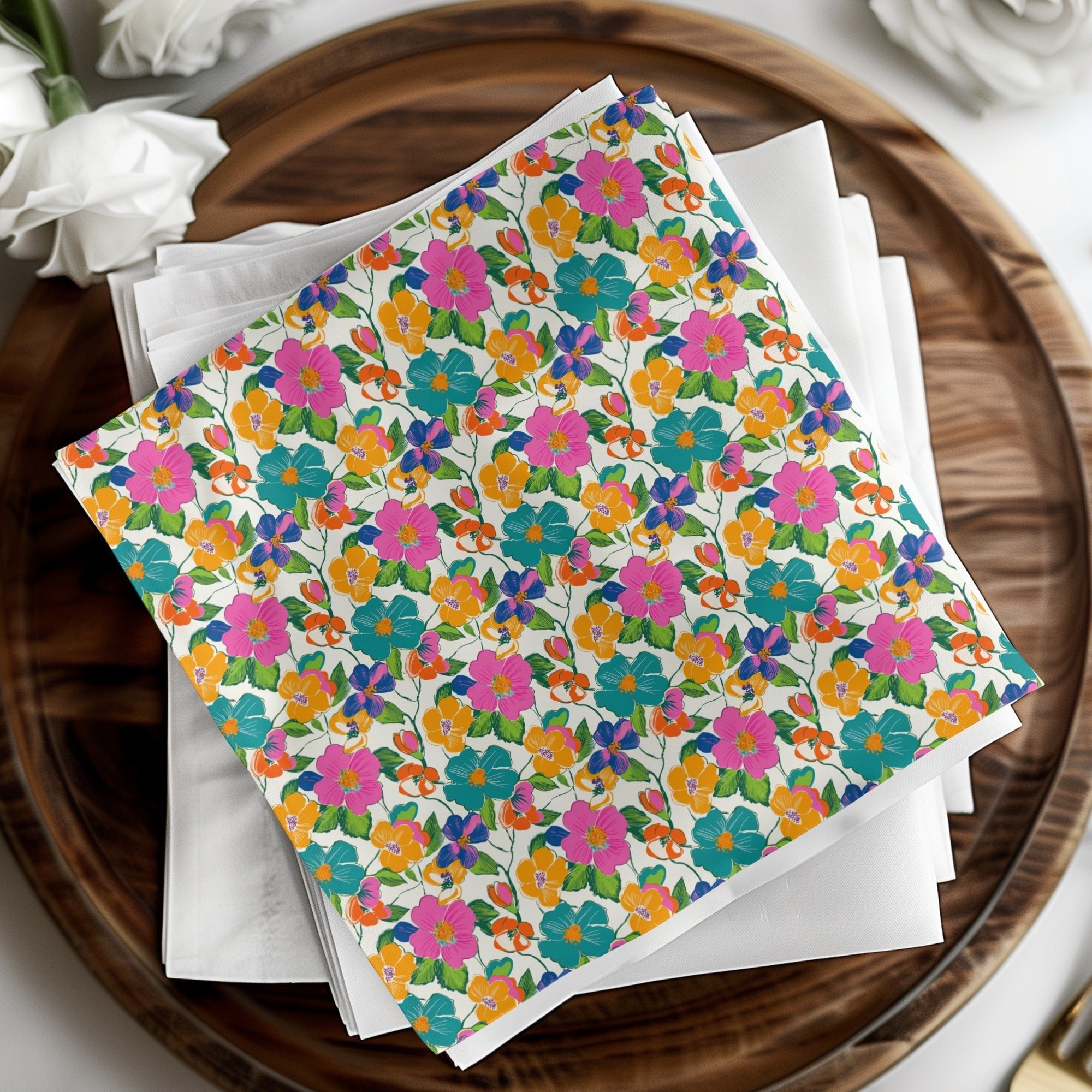 Preppy Pink Teal Orange Floral Seamless Pattern, Digital Background, 60s Floral Pattern, Colorful Flower Fabric Design, Repeat Print, Digital - Moore and Mountain