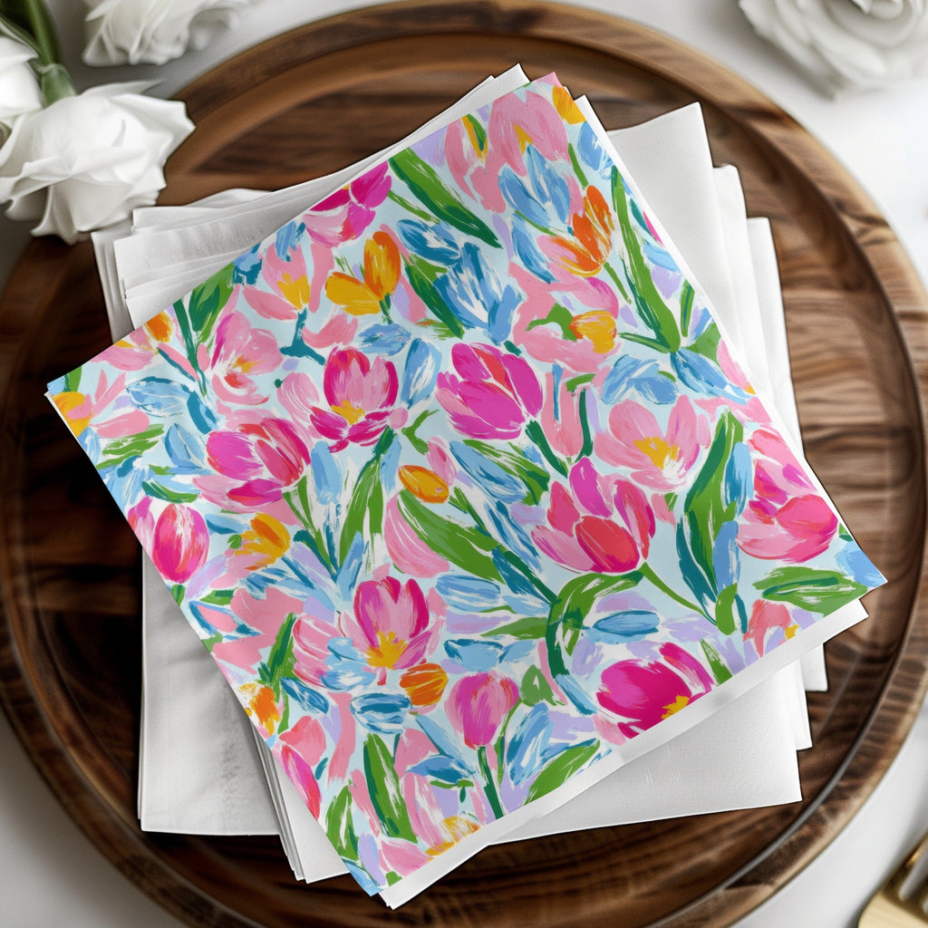 Preppy Pink Tulip Seamless Pattern Modern Acrylic Floral - Moore and Mountain