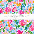 Preppy Pink Tulip Seamless Pattern Modern Acrylic Floral - Moore and Mountain