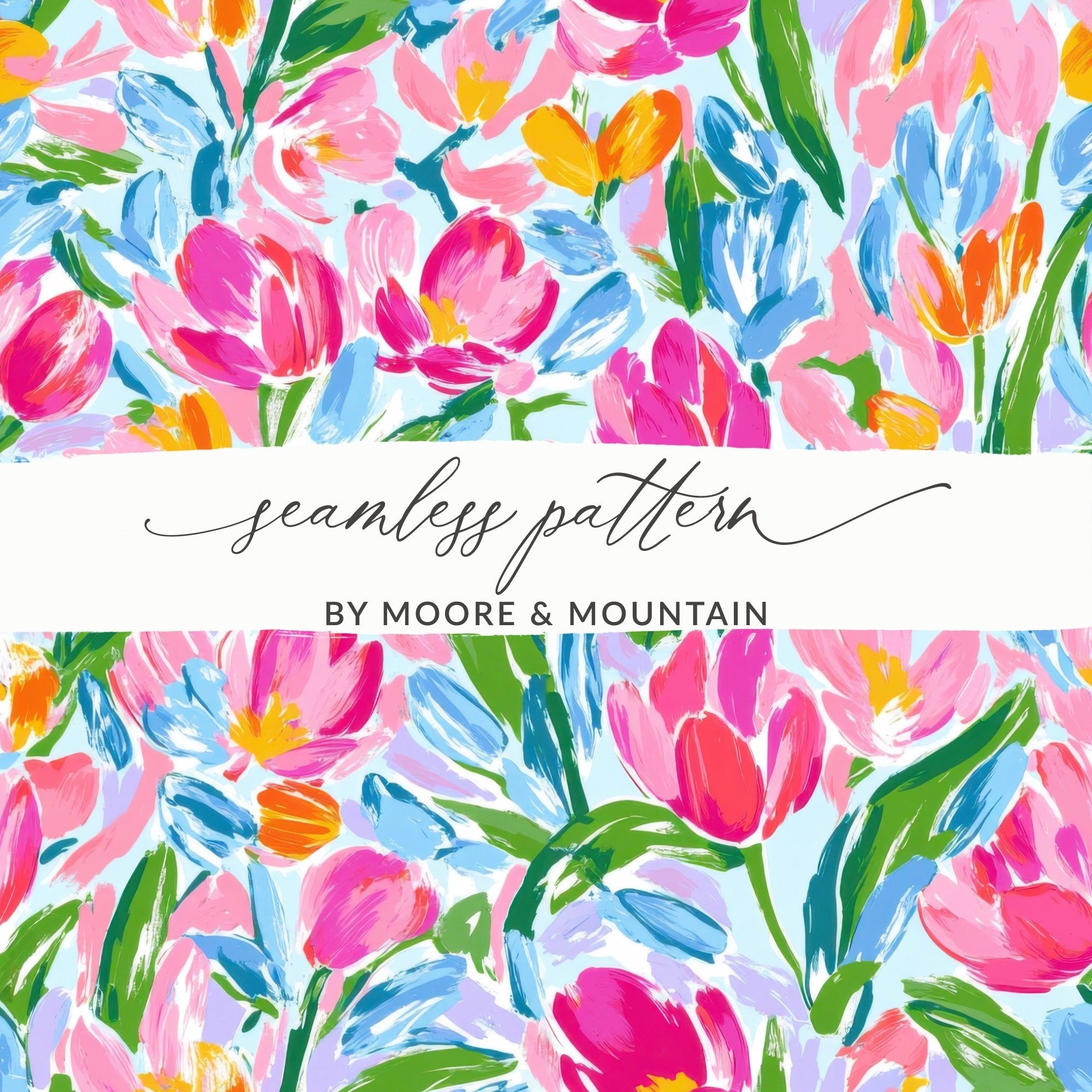 Preppy Pink Tulip Seamless Pattern Modern Acrylic Floral - Moore and Mountain