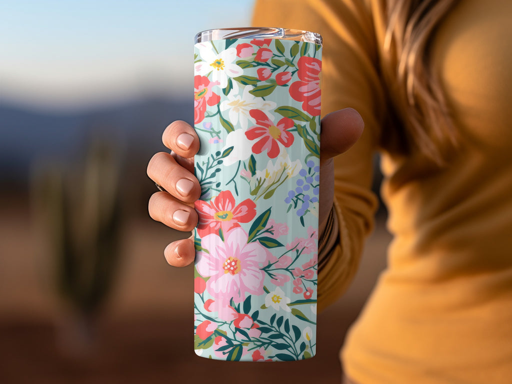 Colorful Floral Design Tumbler for Beverages Travel Cup