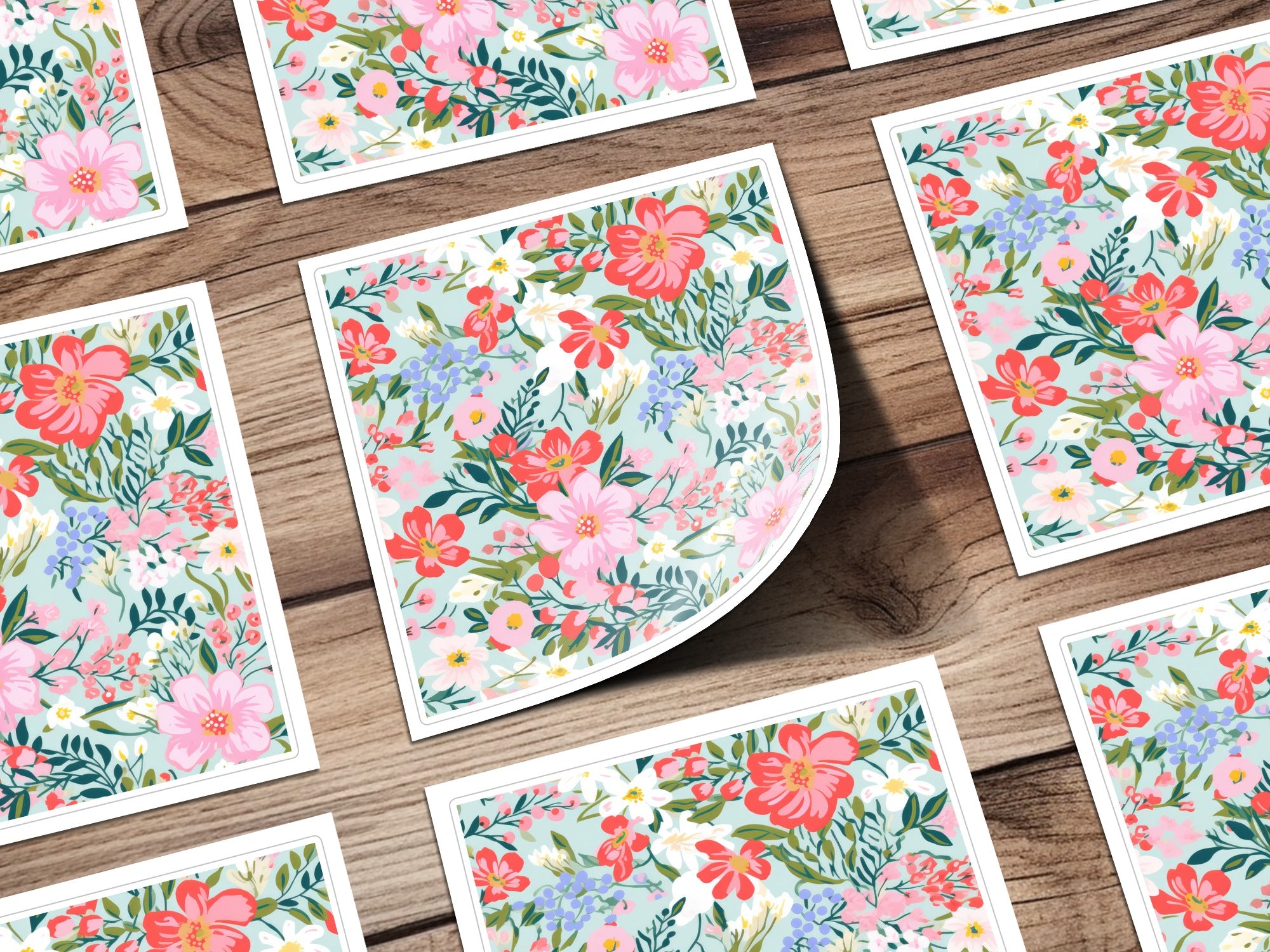 Colorful Floral Pattern Design Square Sticker Sheet
