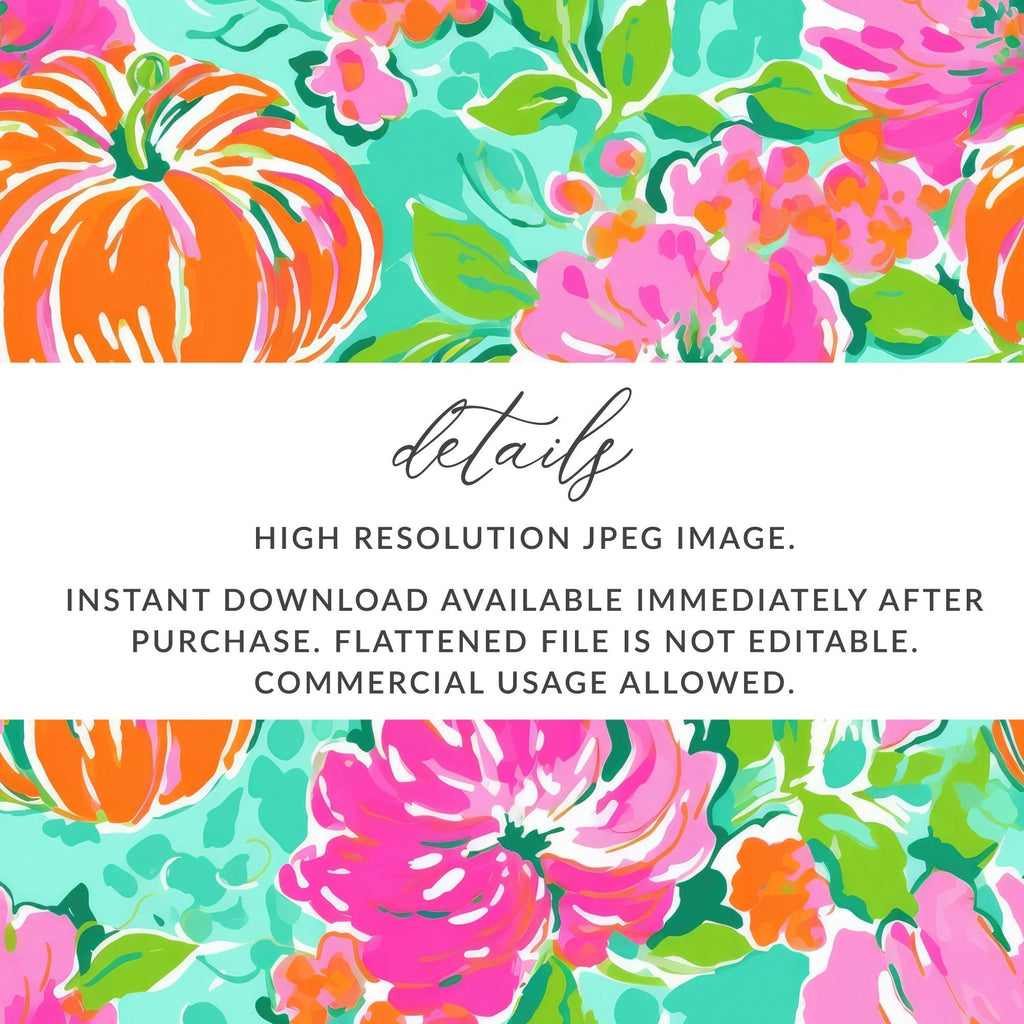 Digital Pumpkin Flower Seamless Pattern, Fall Floral Print, Bold Pink Orange Autumn Design, Fabric Pattern, 12x12 JPEG Files - Moore and Mountain